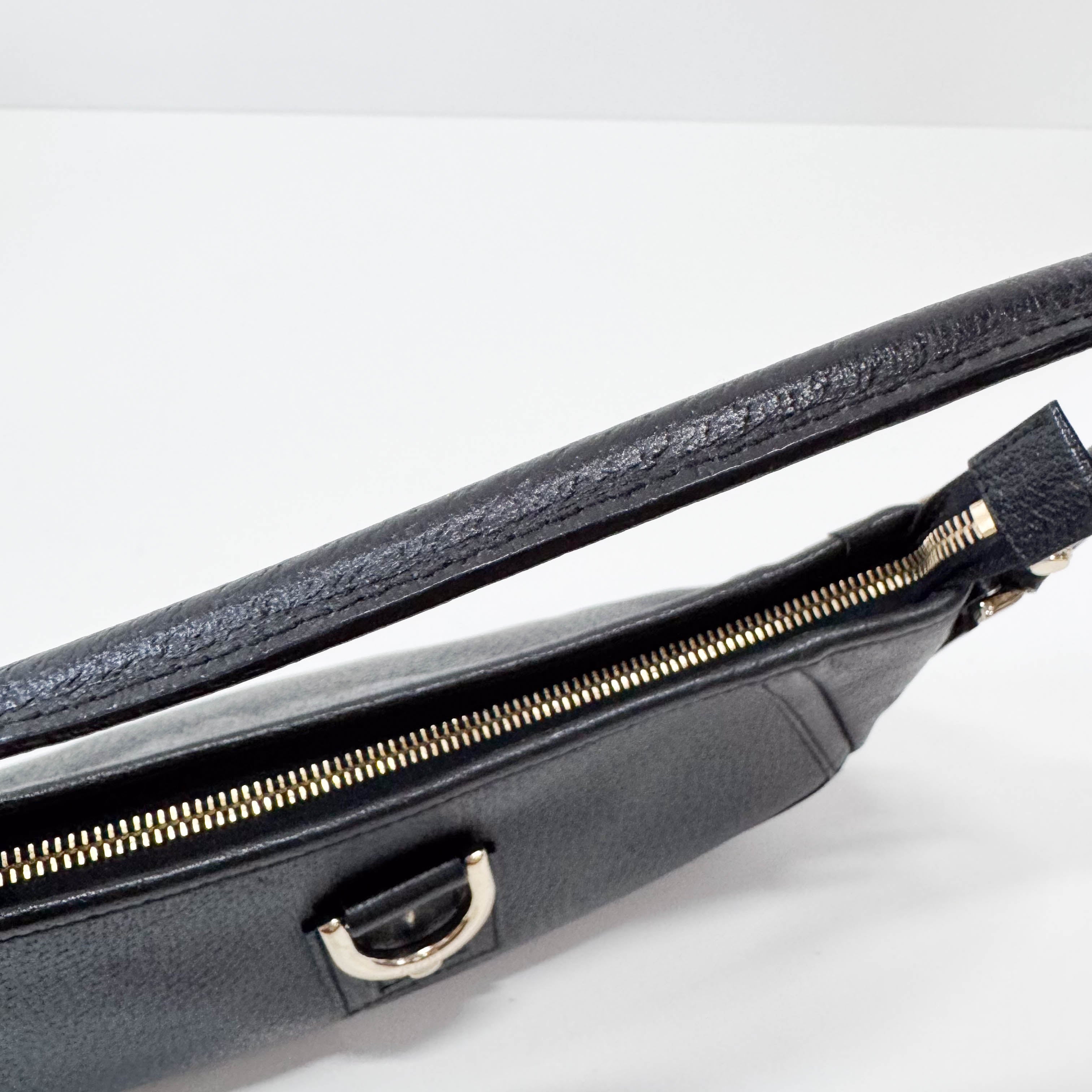 Pochette Black Leather Shoulder Bag