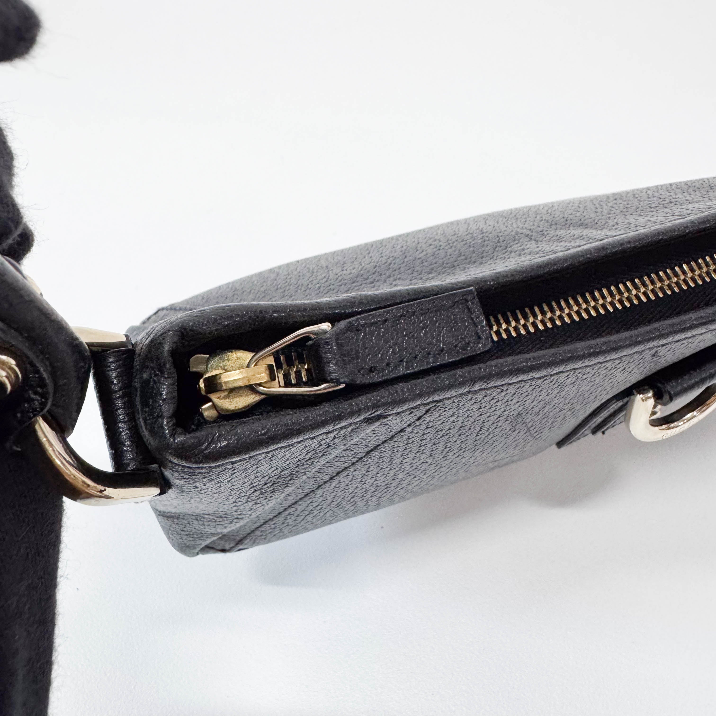 Pochette Black Leather Shoulder Bag