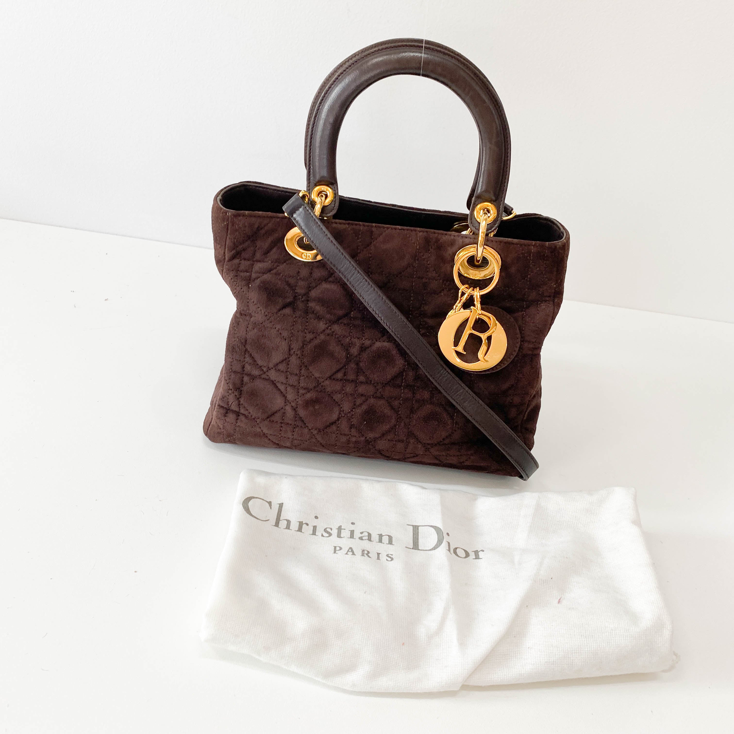 Lady Dior Brown Cannage Suede Bag
