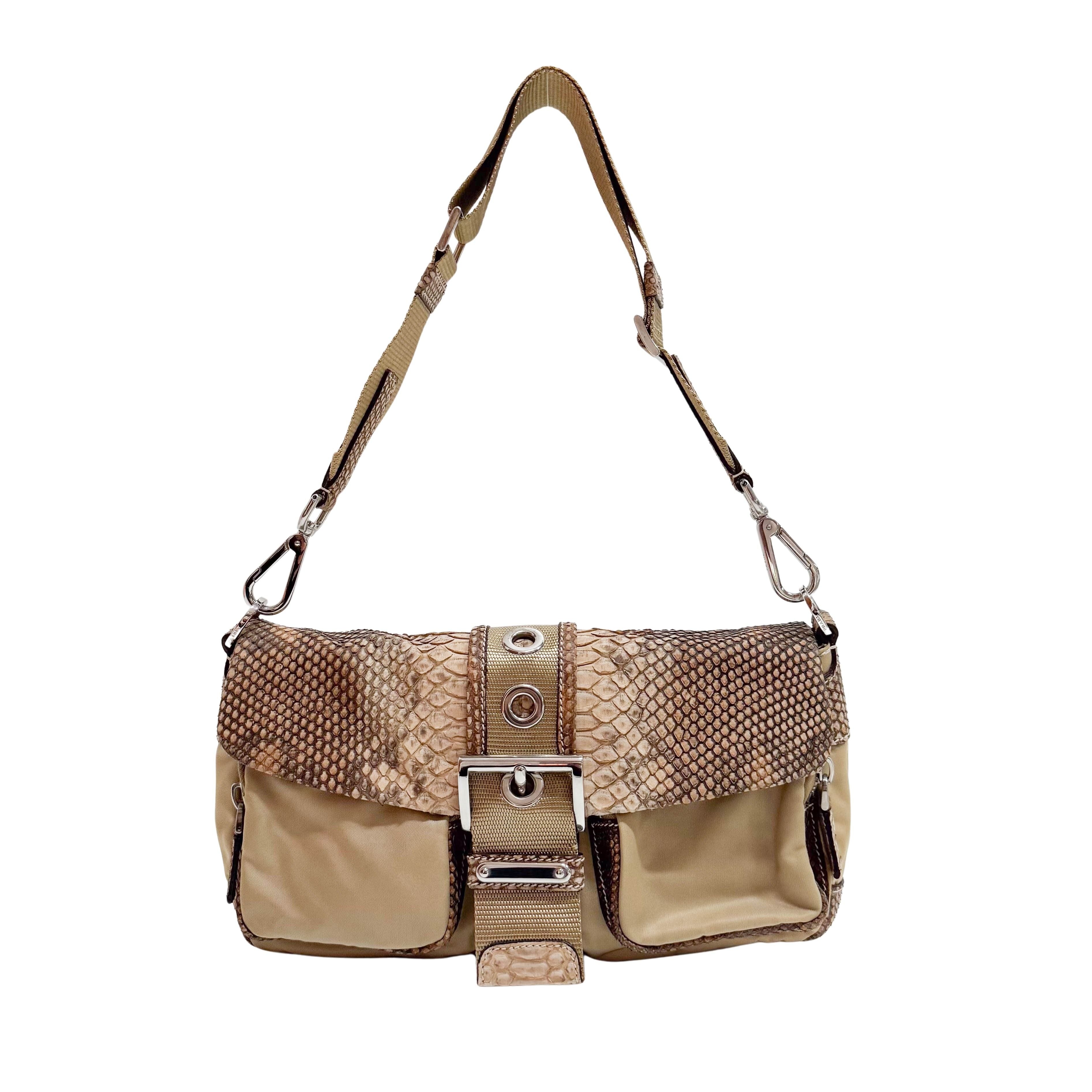 Vintage Brown Snake Mocha Nylon Shoulder Bag