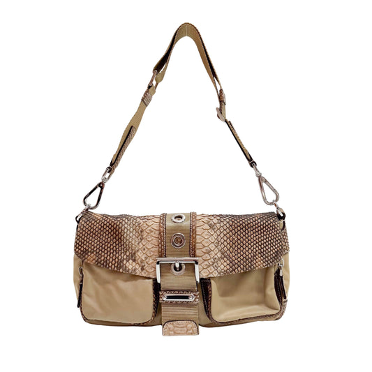 Vintage Brown Snake Mocha Nylon Shoulder Bag