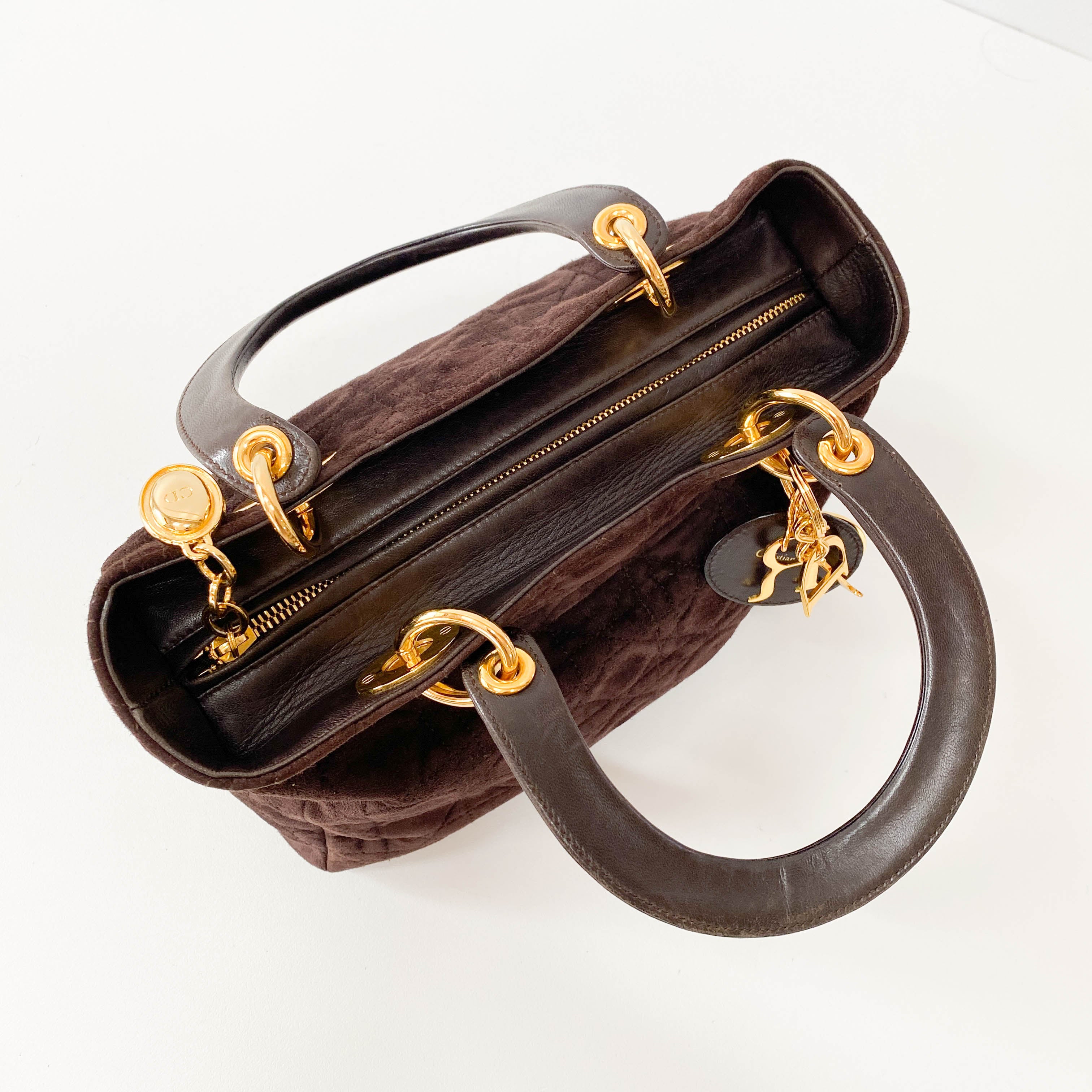 Lady Dior Brown Cannage Suede Bag