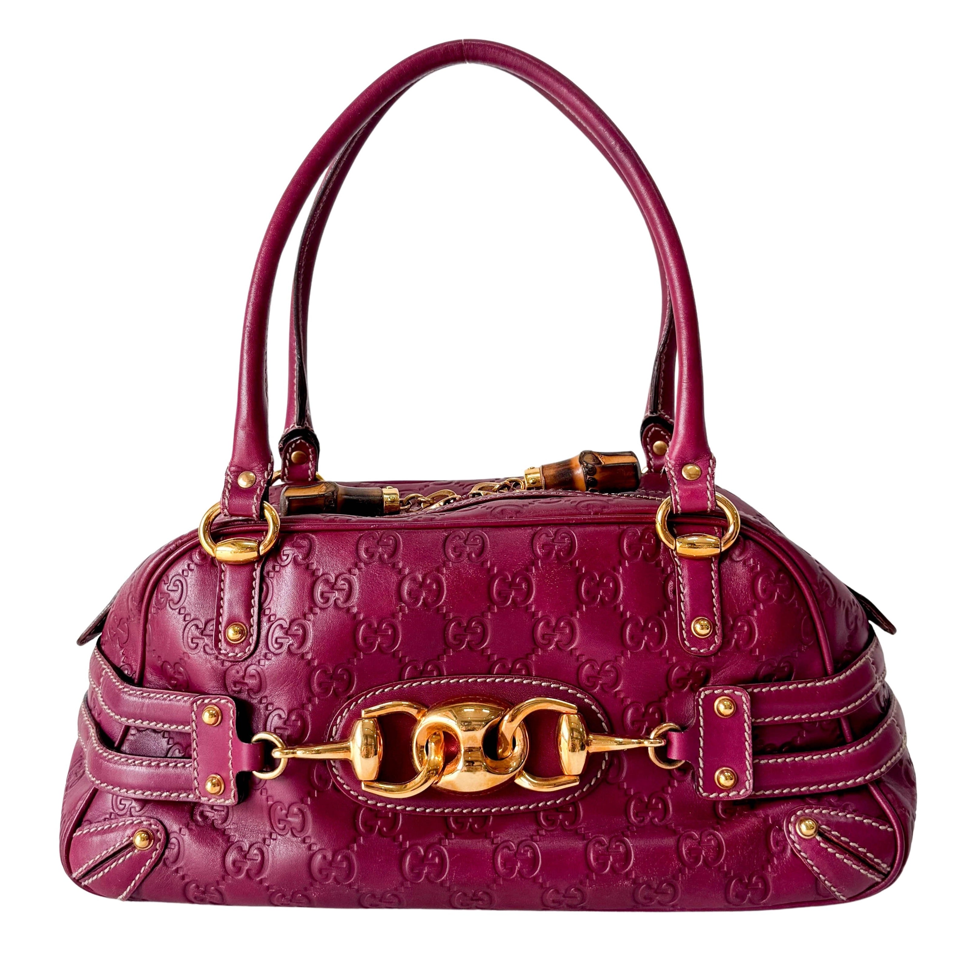 Leather Burgundy Horsebit Shoulder Bag