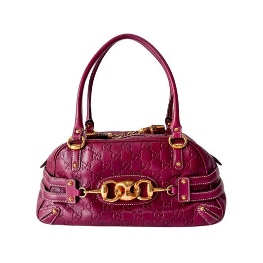 Leather Burgundy Horsebit Shoulder Bag