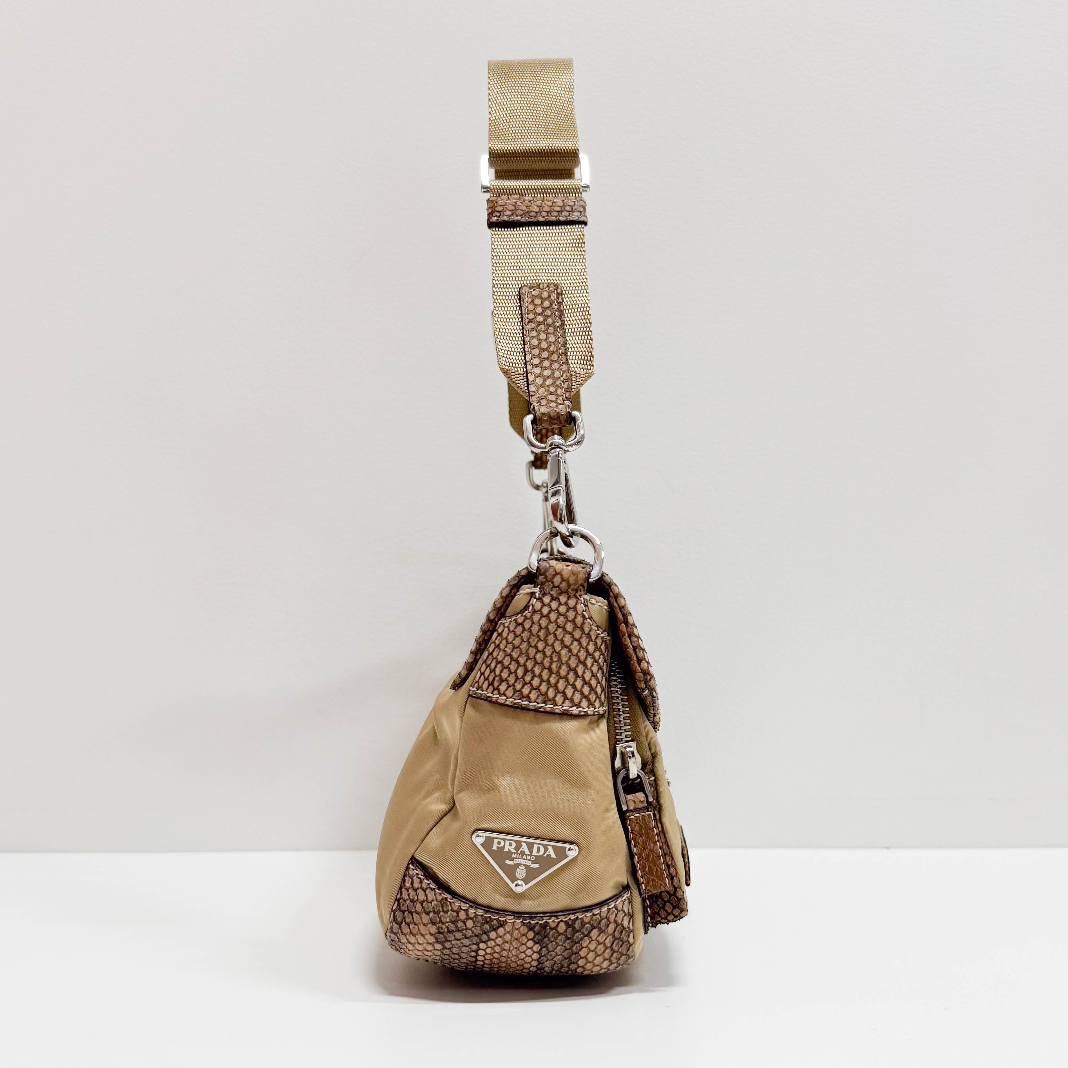 Vintage Brown Snake Mocha Nylon Shoulder Bag