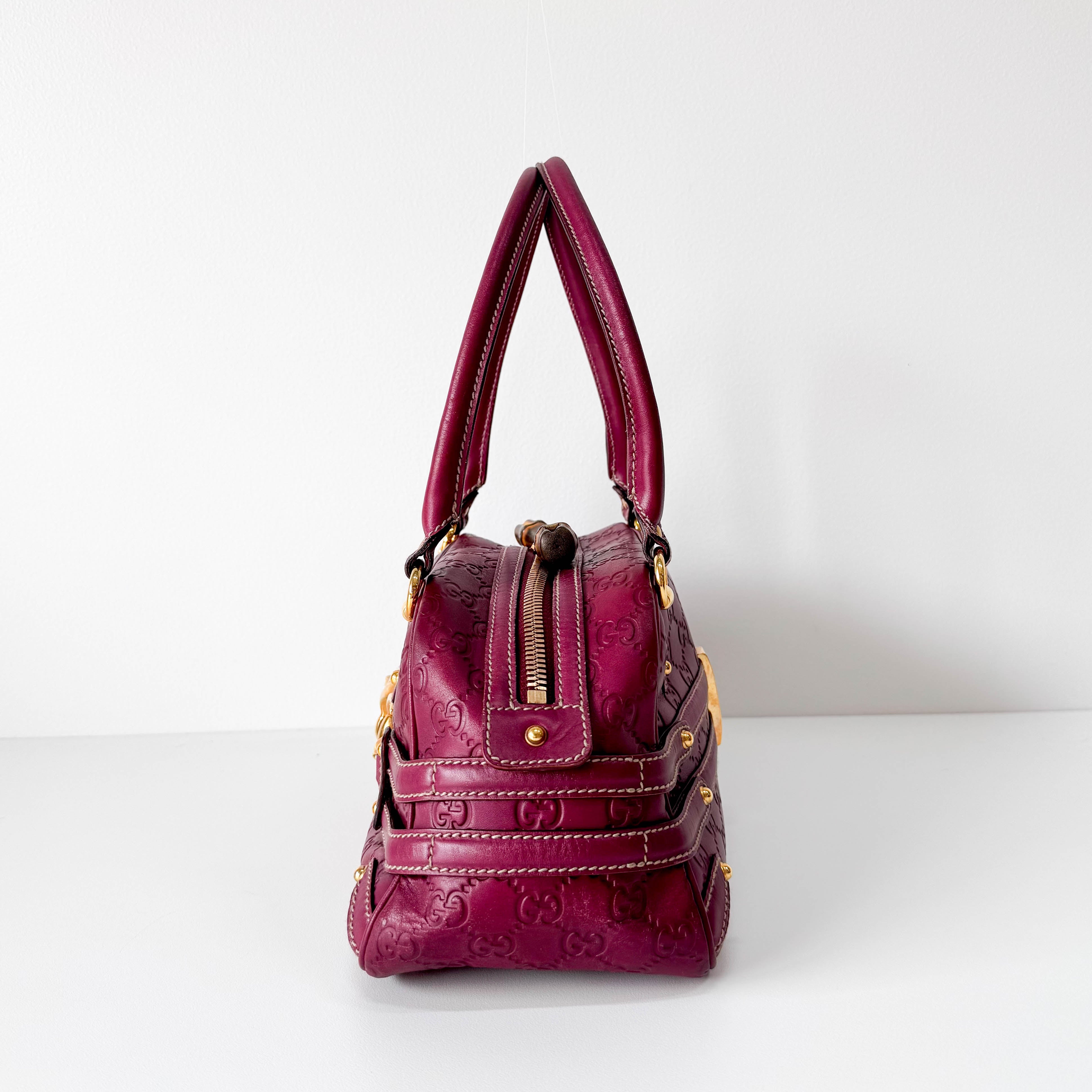 Leather Burgundy Horsebit Shoulder Bag