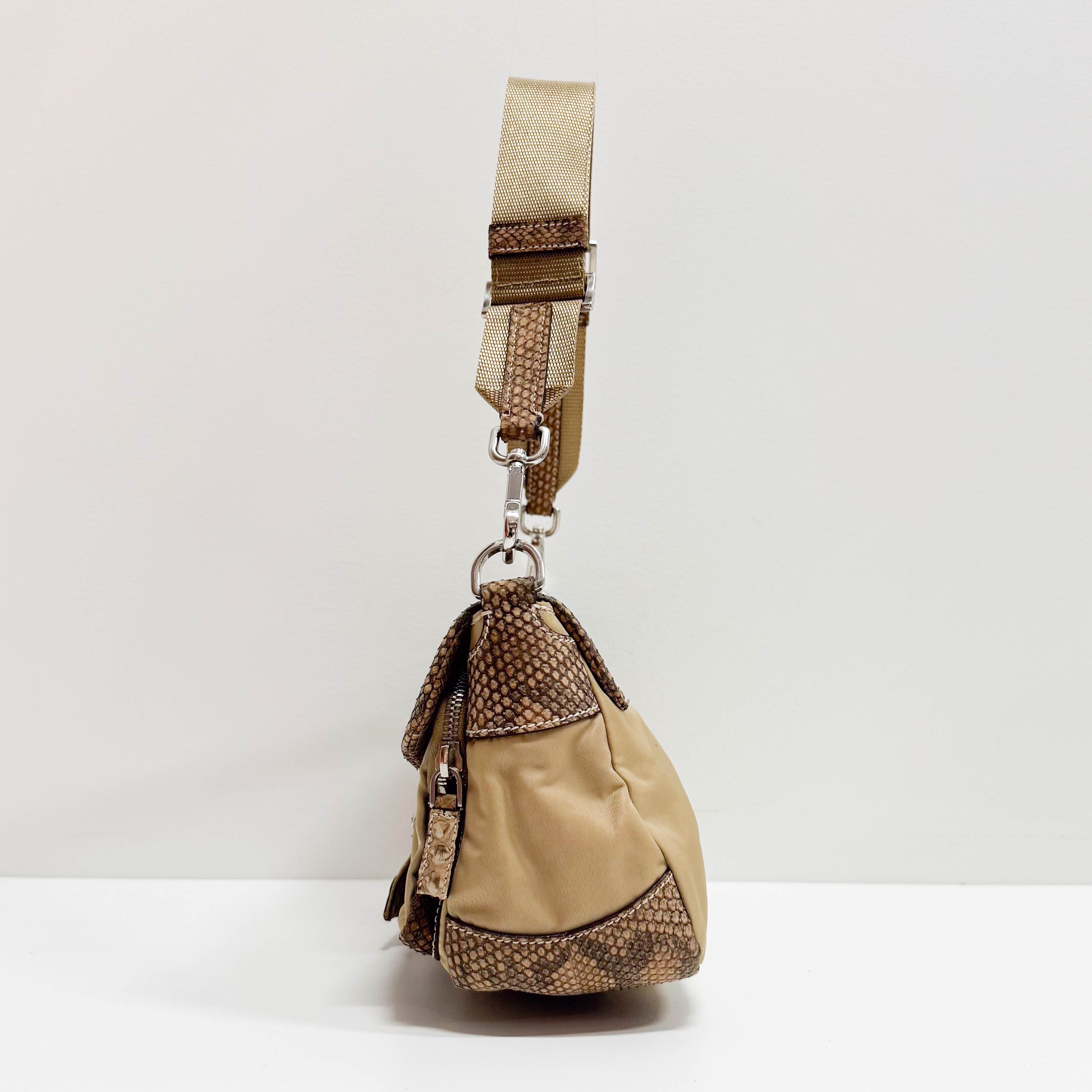 Vintage Brown Snake Mocha Nylon Shoulder Bag