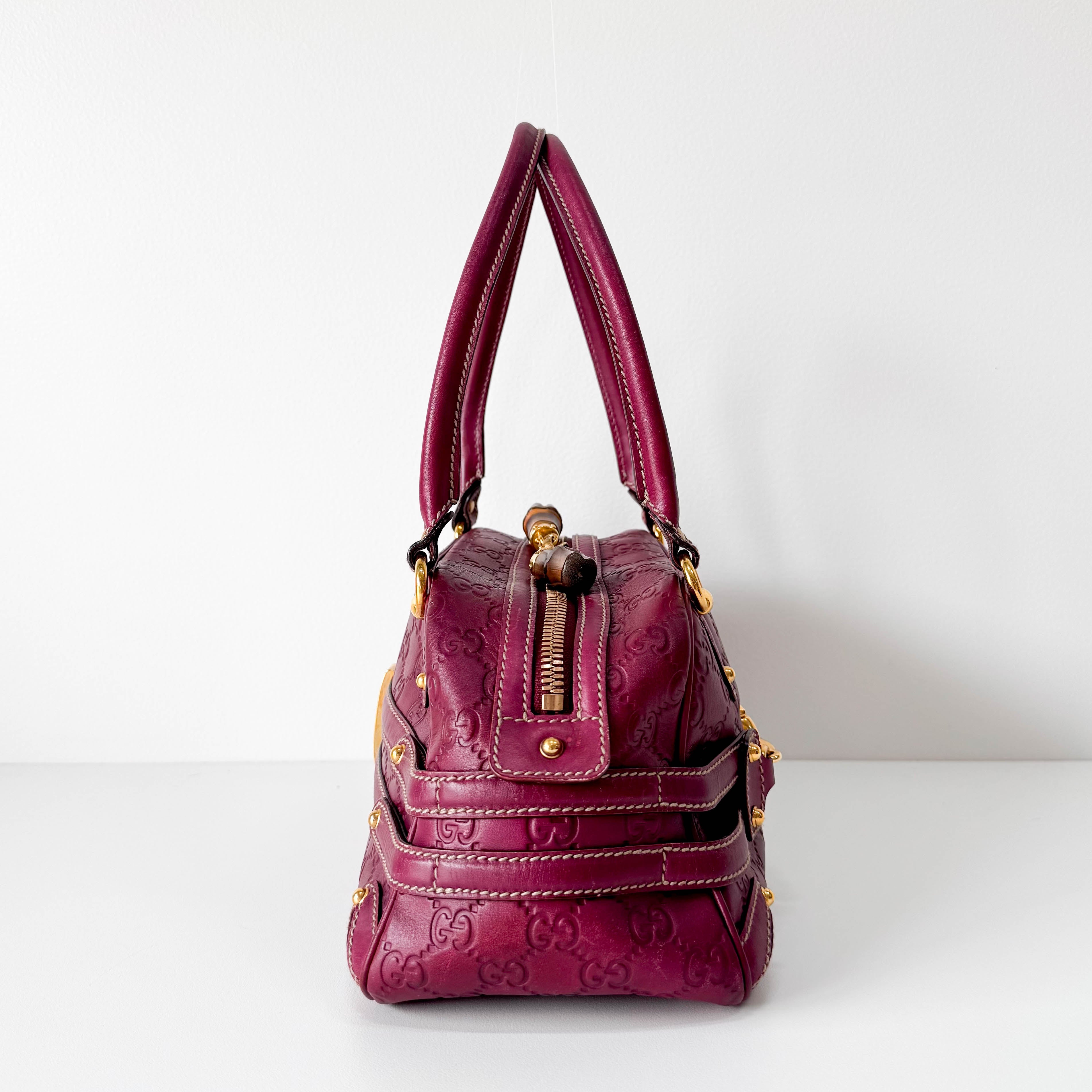 Leather Burgundy Horsebit Shoulder Bag