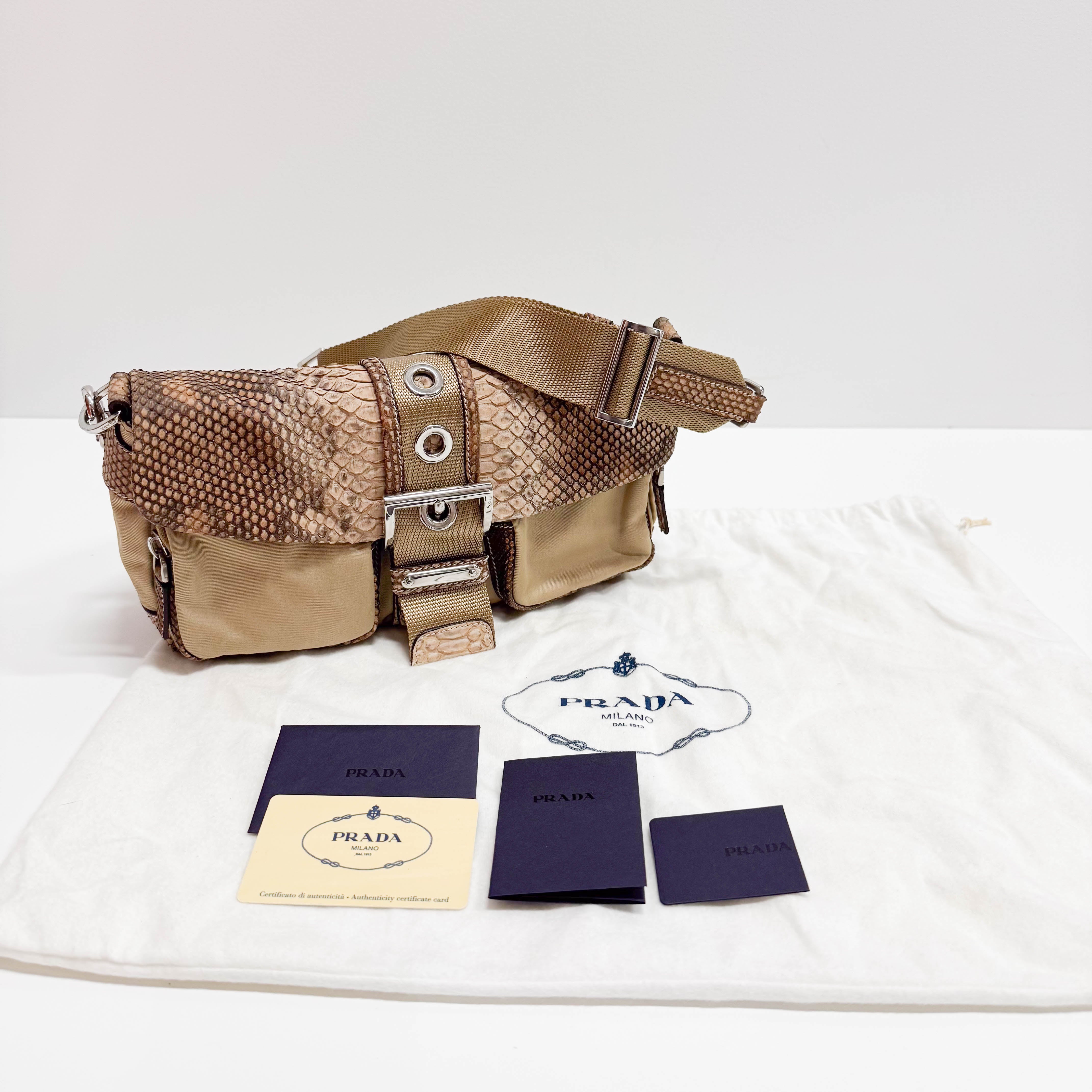 Vintage Brown Snake Mocha Nylon Shoulder Bag