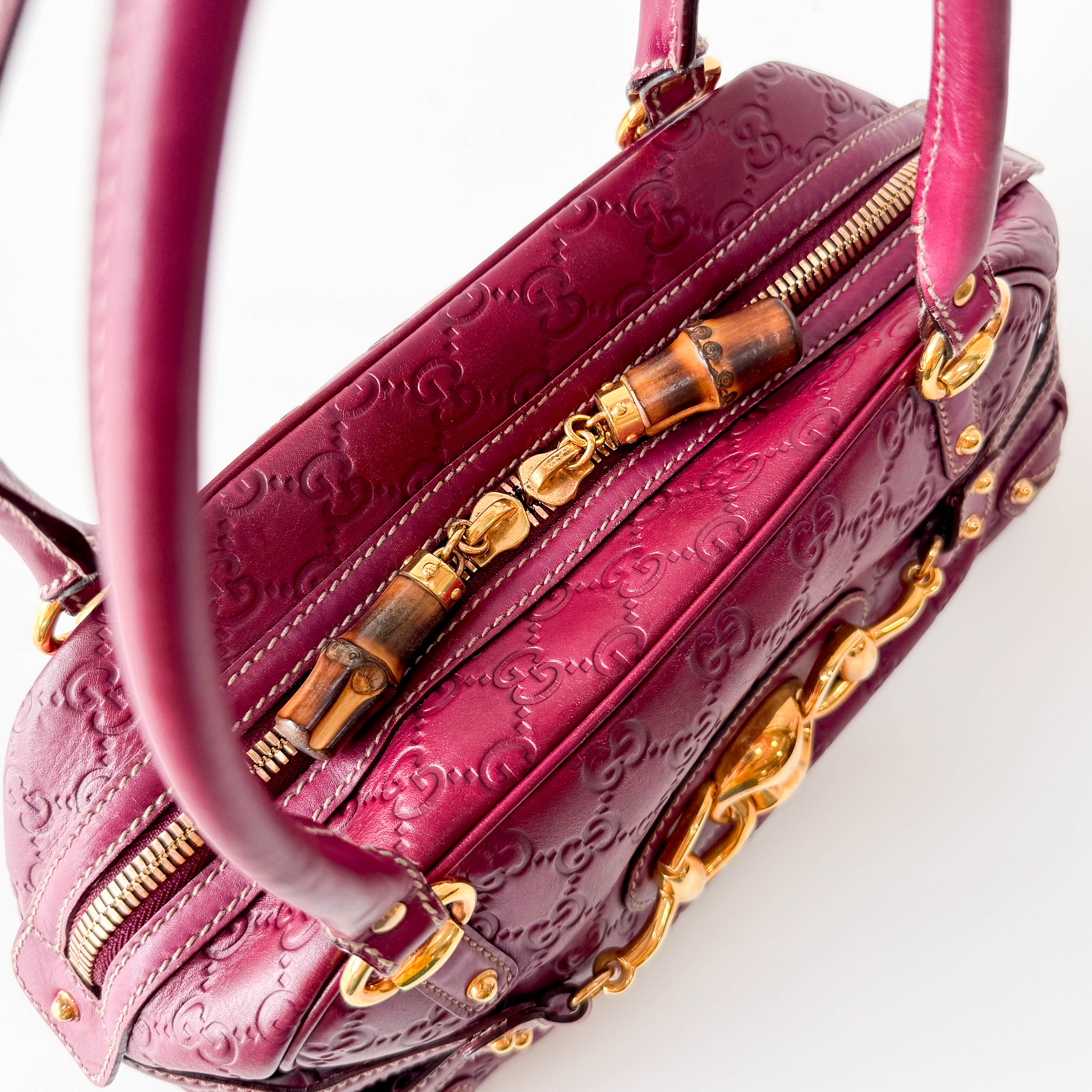Leather Burgundy Horsebit Shoulder Bag