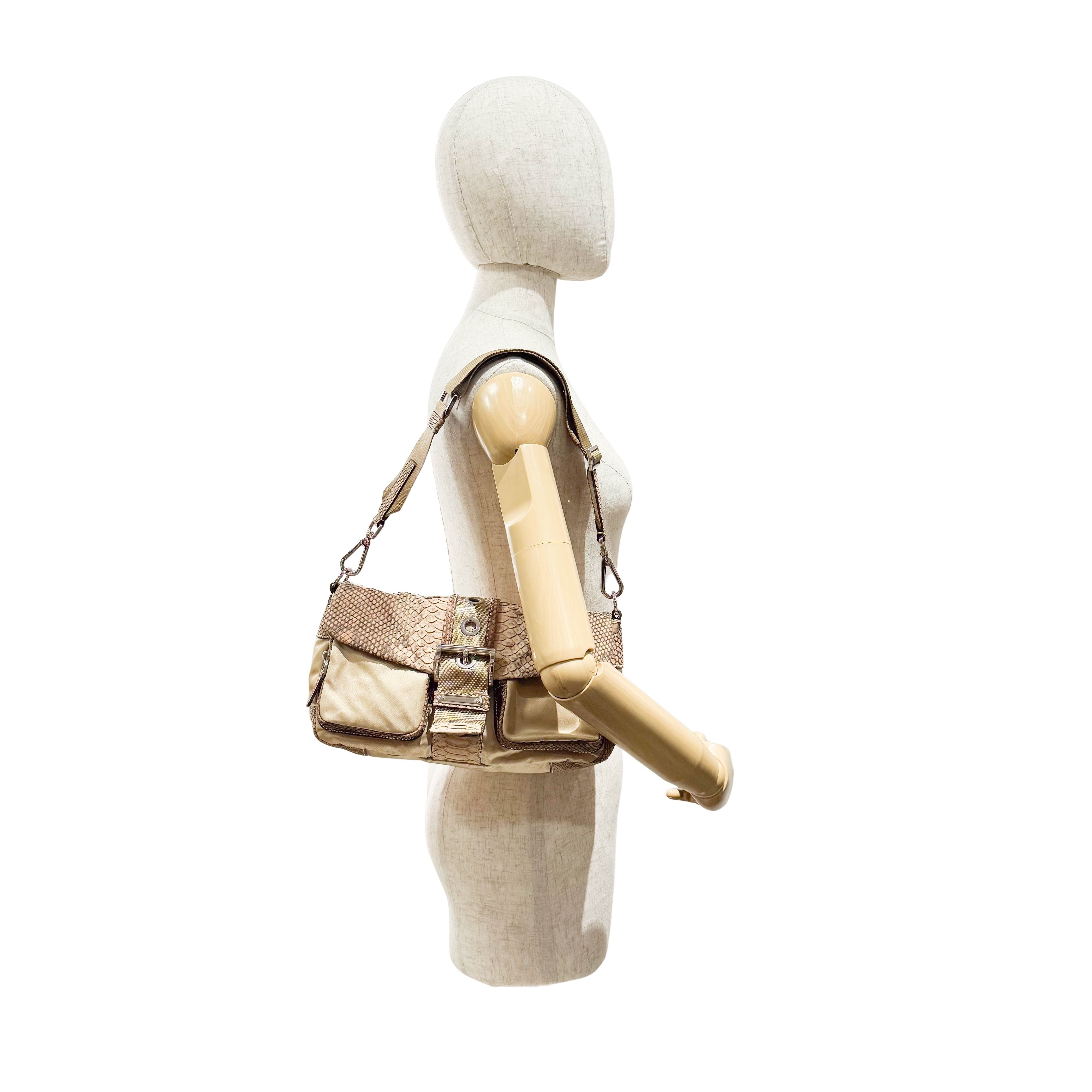 Vintage Brown Snake Mocha Nylon Shoulder Bag