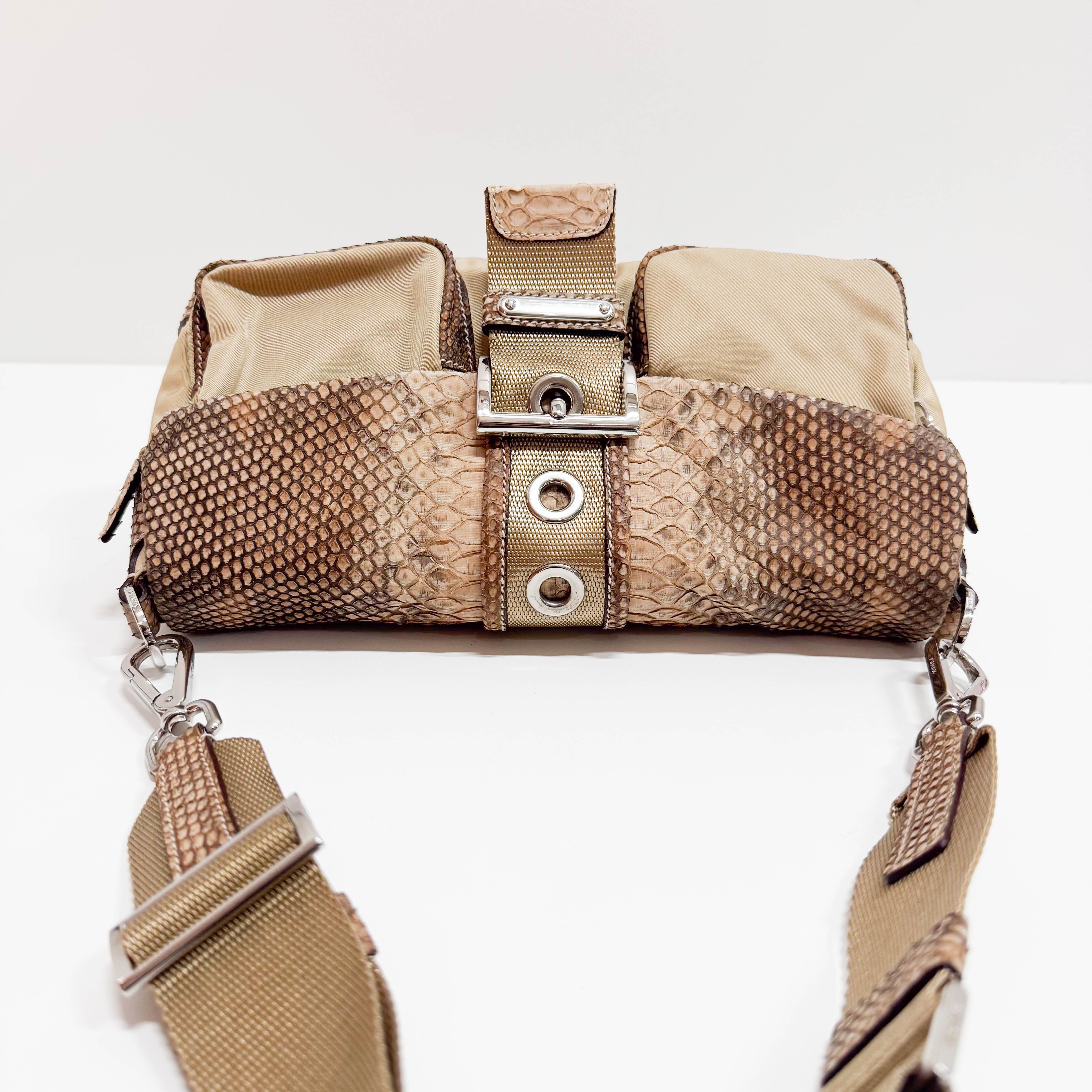 Vintage Brown Snake Mocha Nylon Shoulder Bag