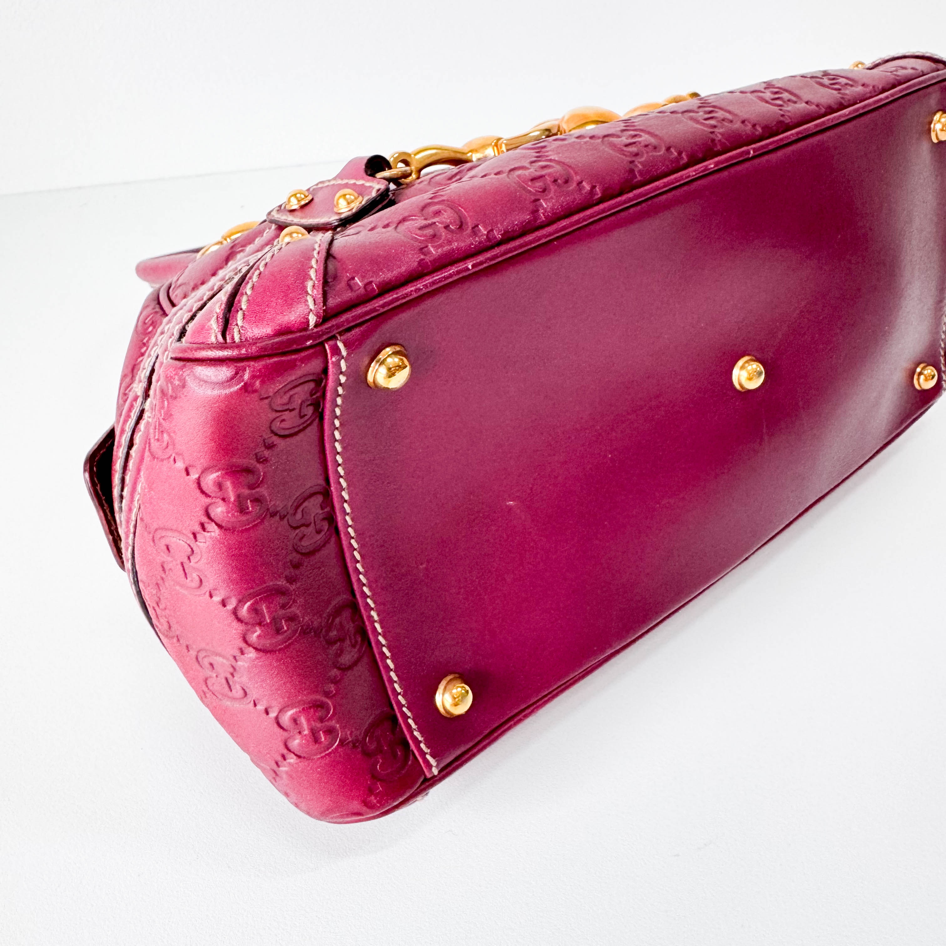 Leather Burgundy Horsebit Shoulder Bag