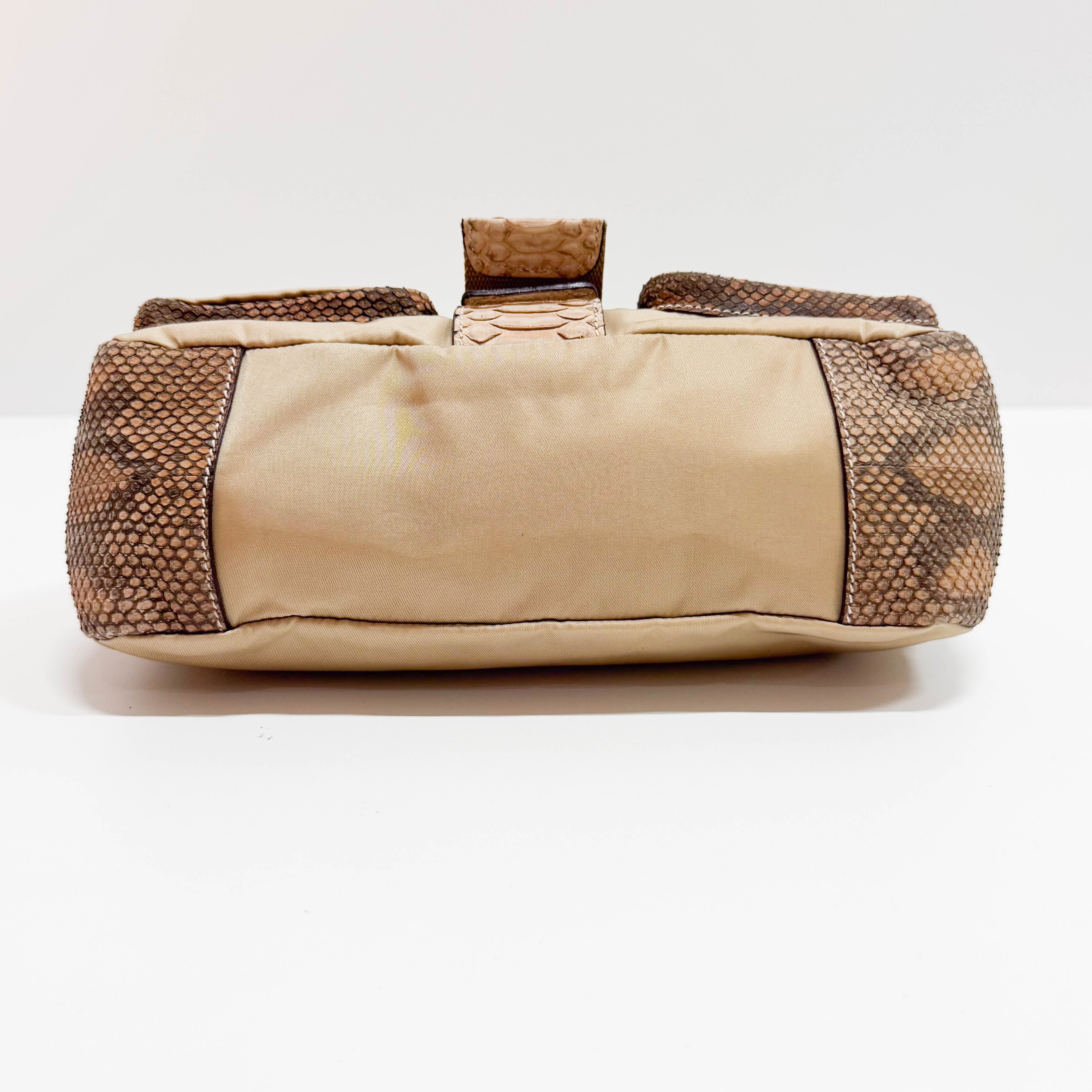 Vintage Brown Snake Mocha Nylon Shoulder Bag