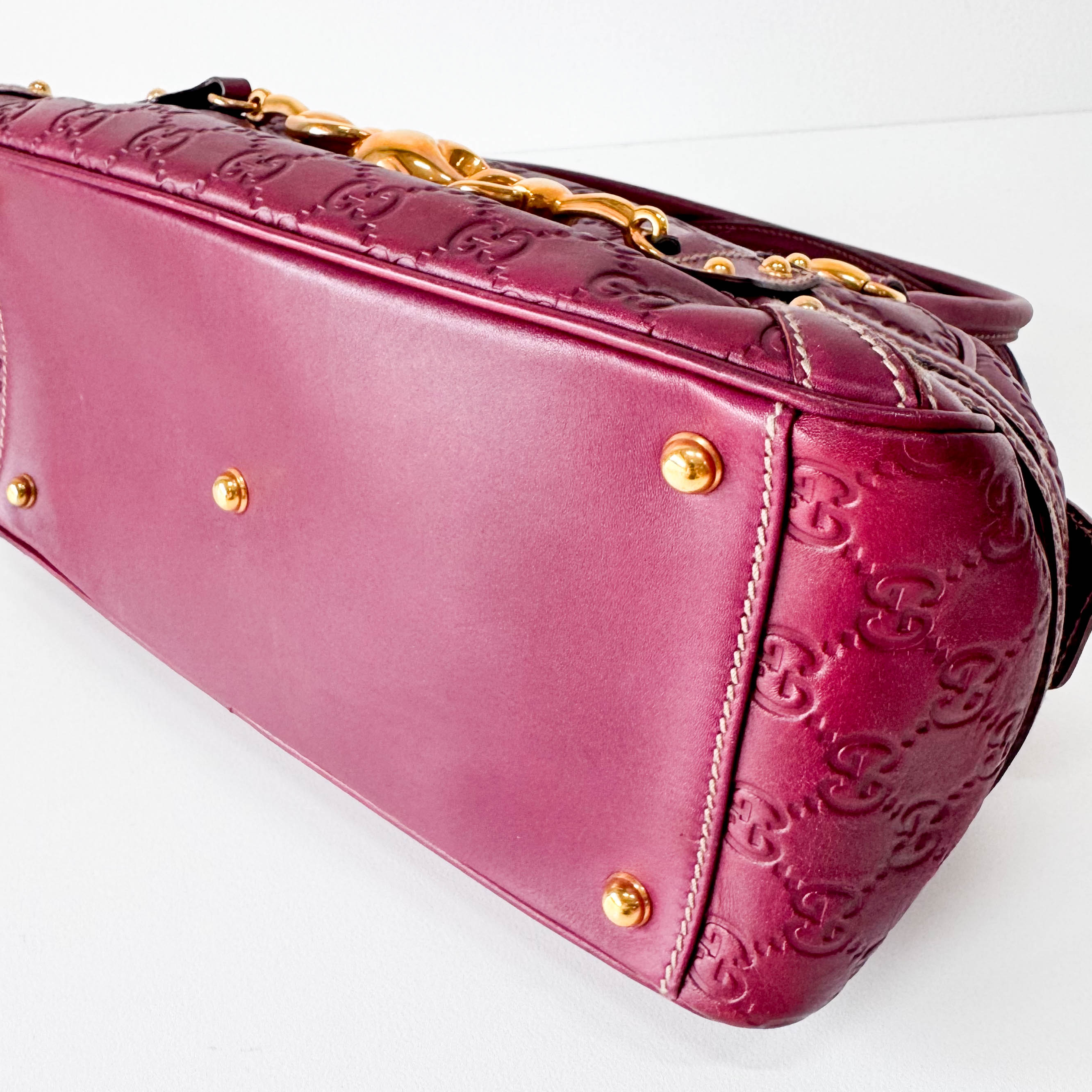 Leather Burgundy Horsebit Shoulder Bag