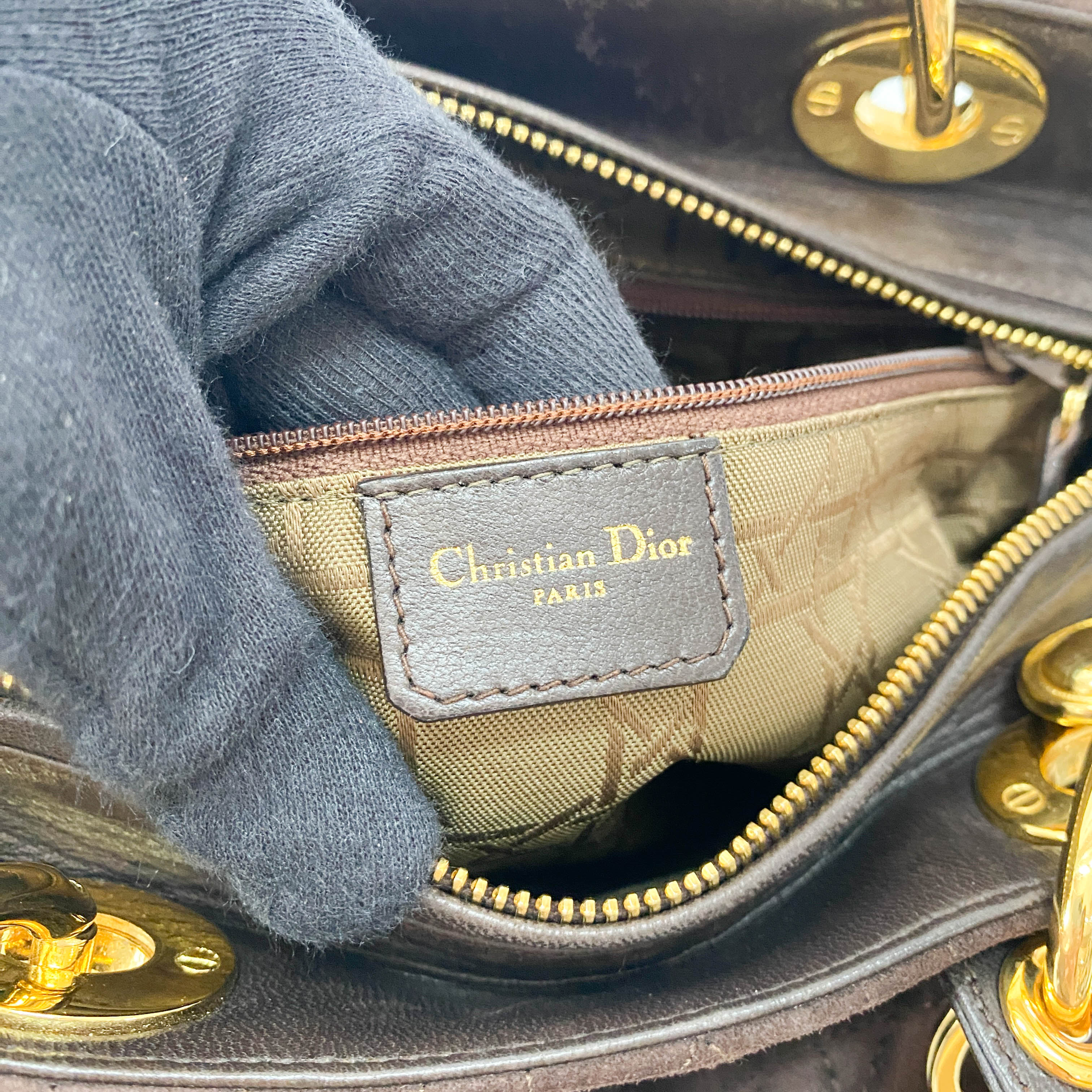 Lady Dior Brown Cannage Suede Bag