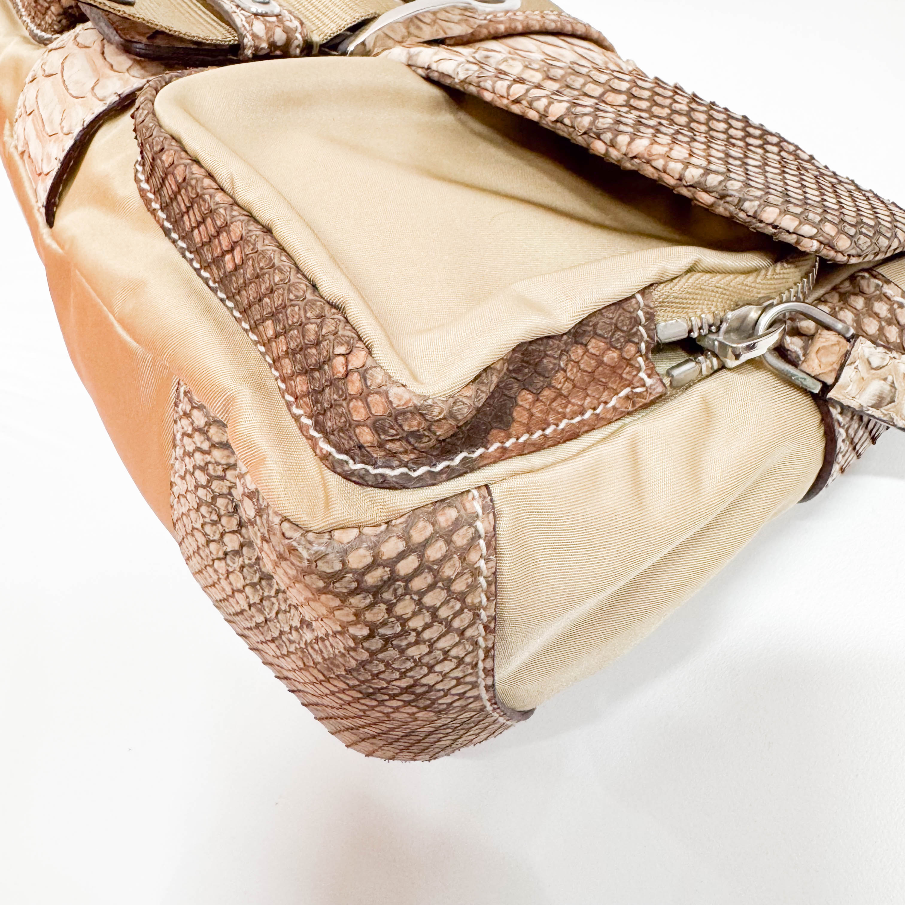 Vintage Brown Snake Mocha Nylon Shoulder Bag