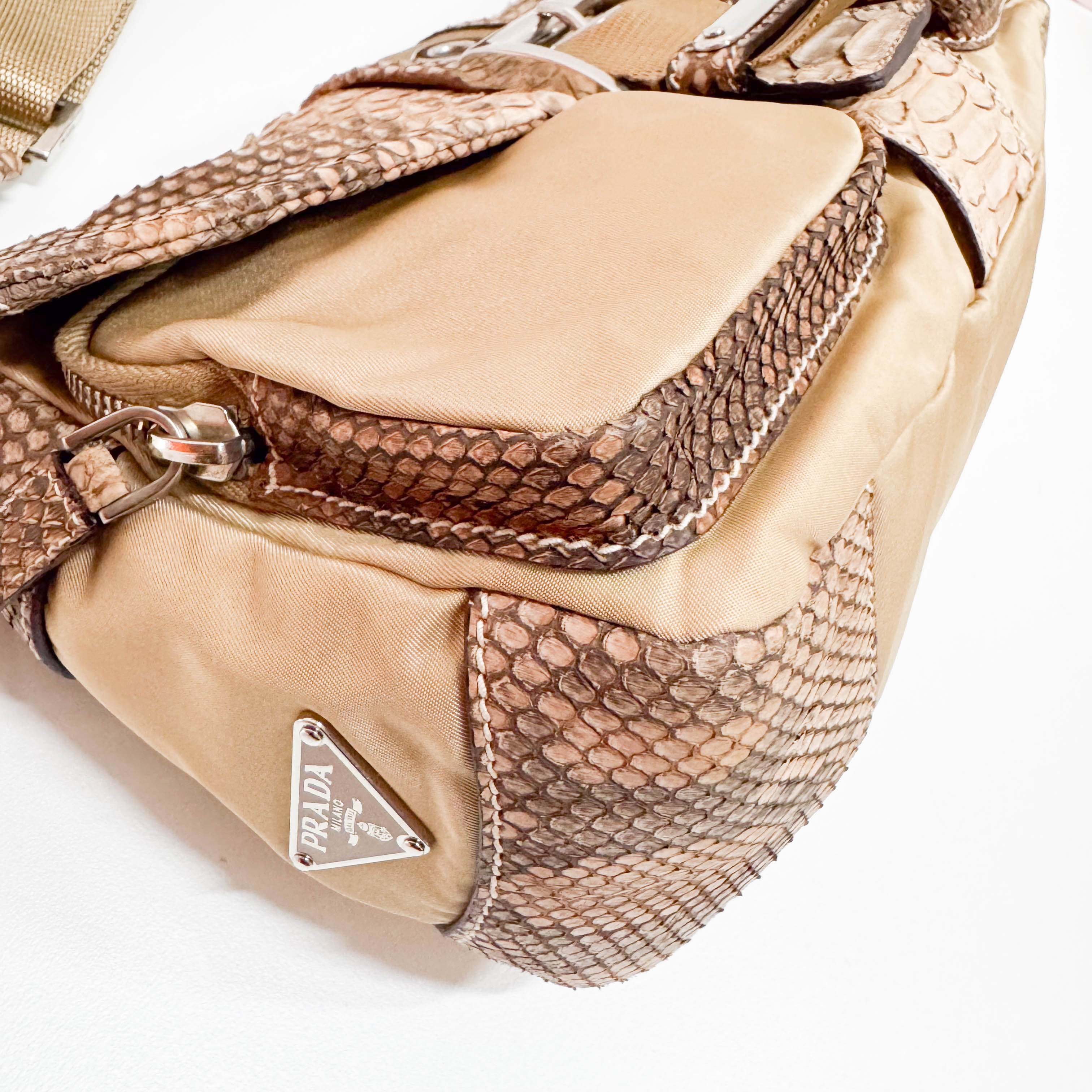 Vintage Brown Snake Mocha Nylon Shoulder Bag