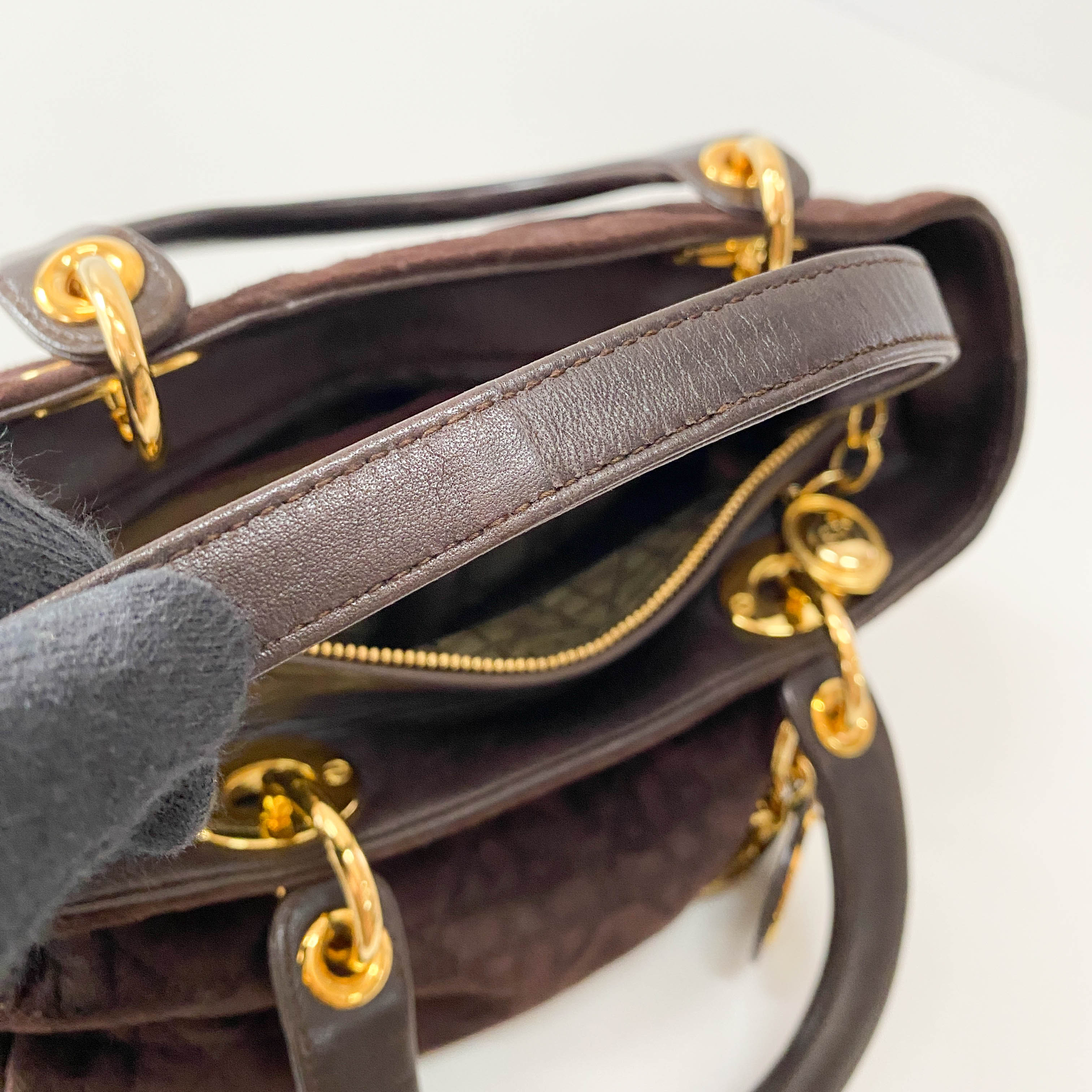 Lady Dior Brown Cannage Suede Bag