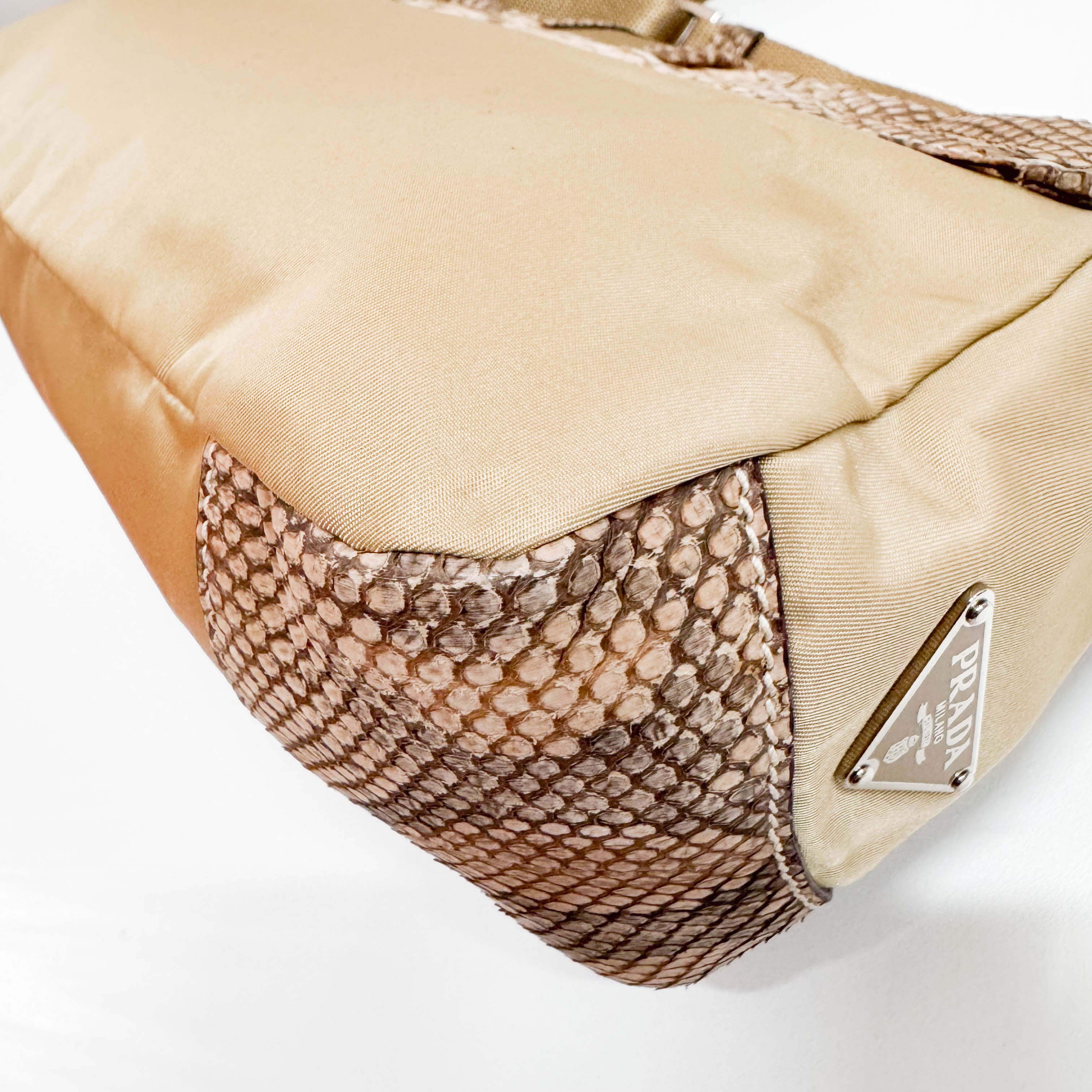 Vintage Brown Snake Mocha Nylon Shoulder Bag