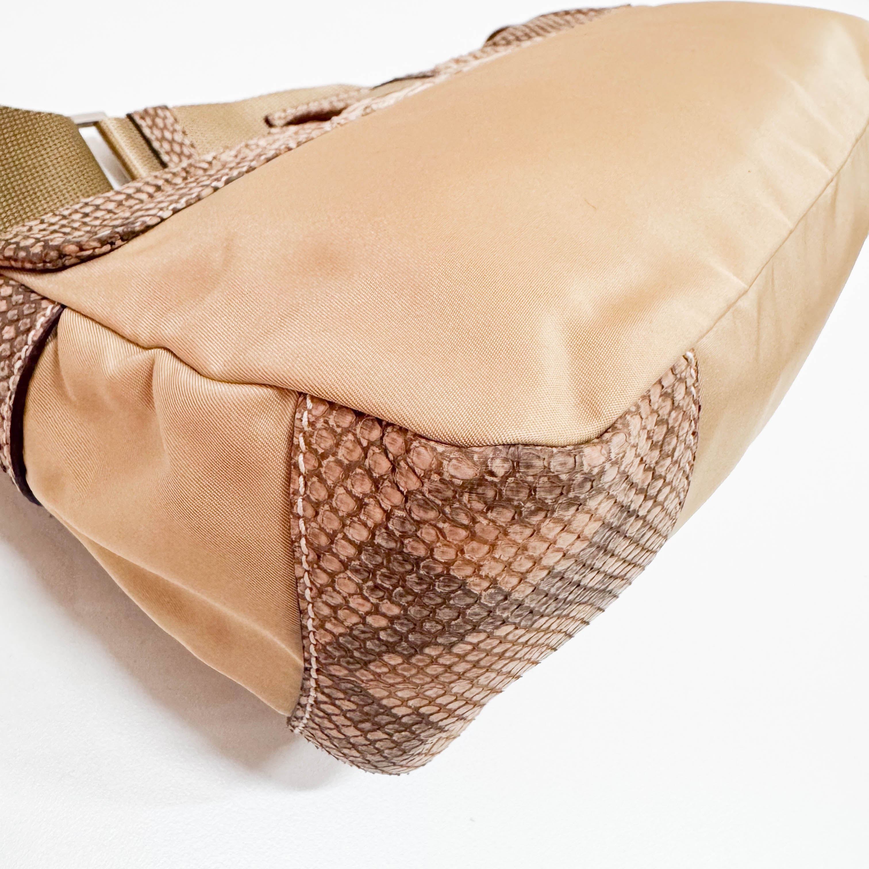 Vintage Brown Snake Mocha Nylon Shoulder Bag