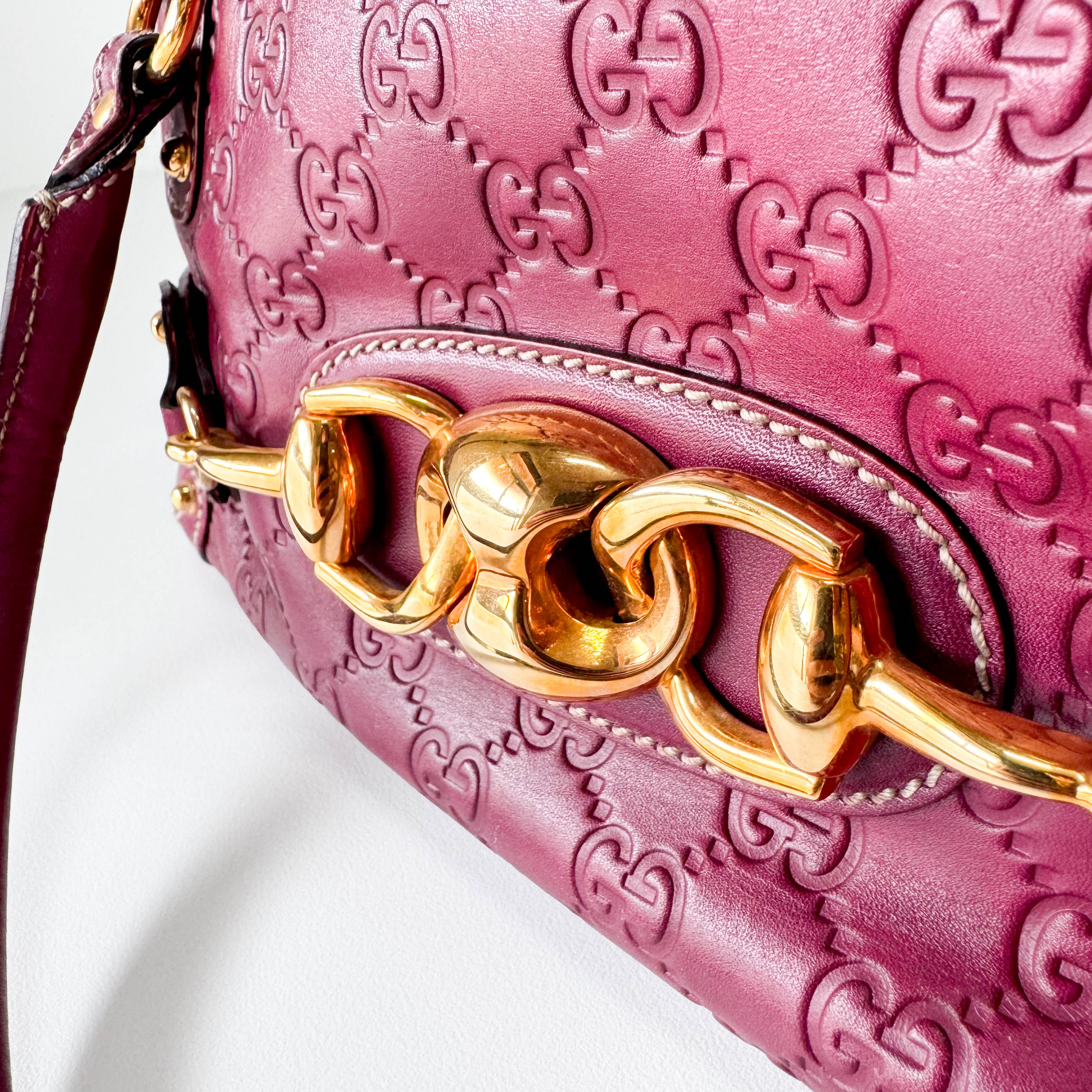 Leather Burgundy Horsebit Shoulder Bag