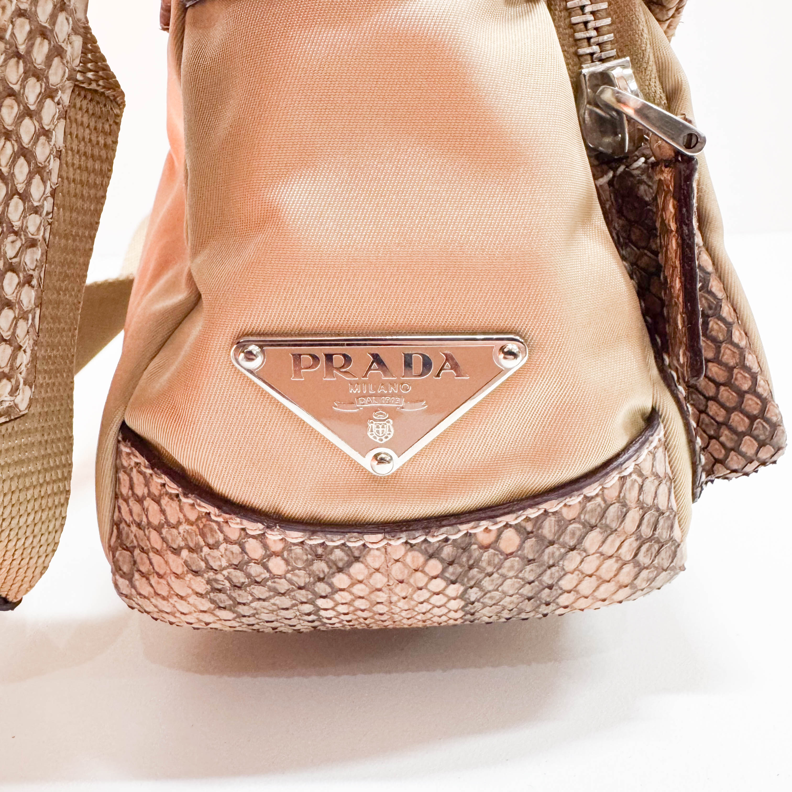 Vintage Brown Snake Mocha Nylon Shoulder Bag