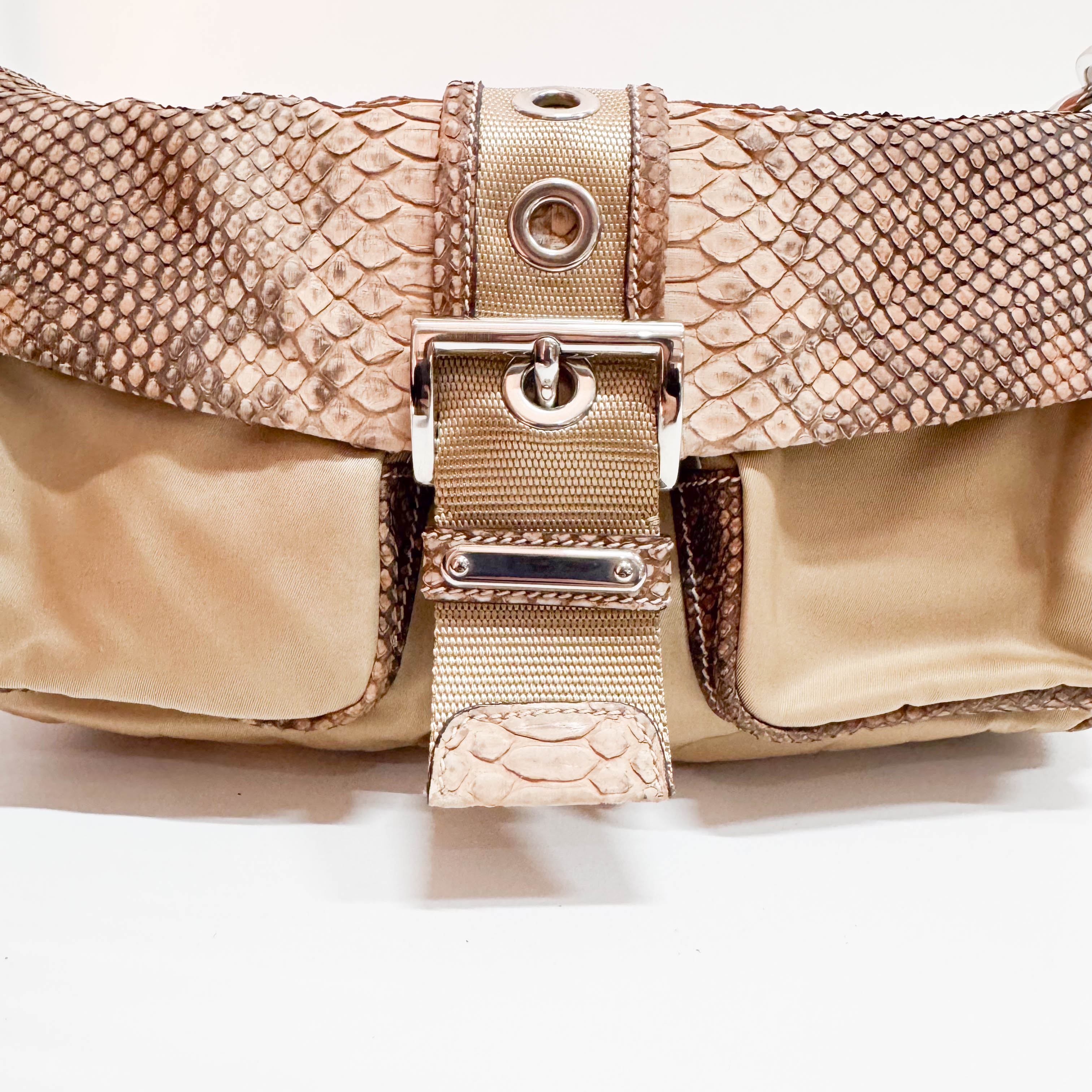 Vintage Brown Snake Mocha Nylon Shoulder Bag