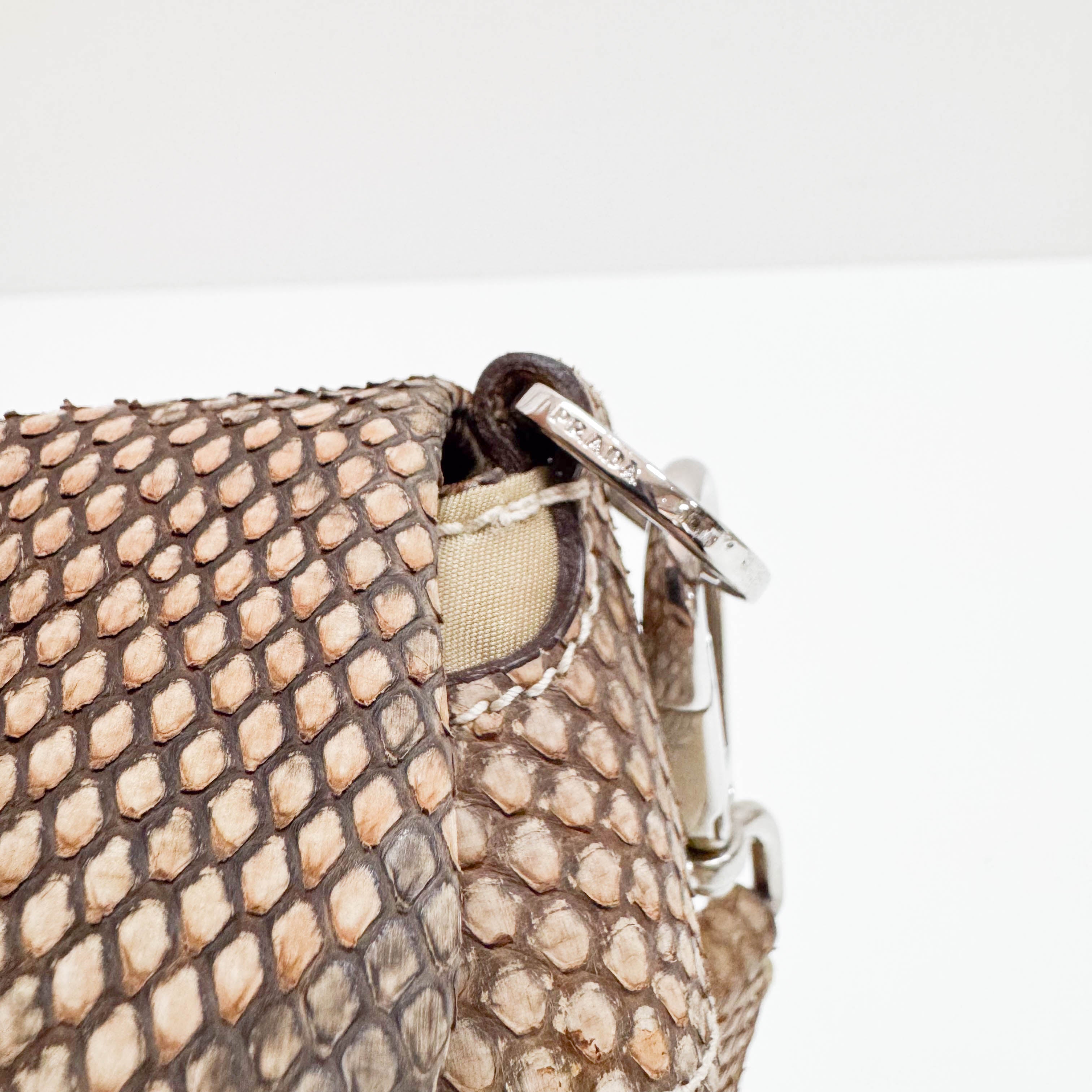 Vintage Brown Snake Mocha Nylon Shoulder Bag