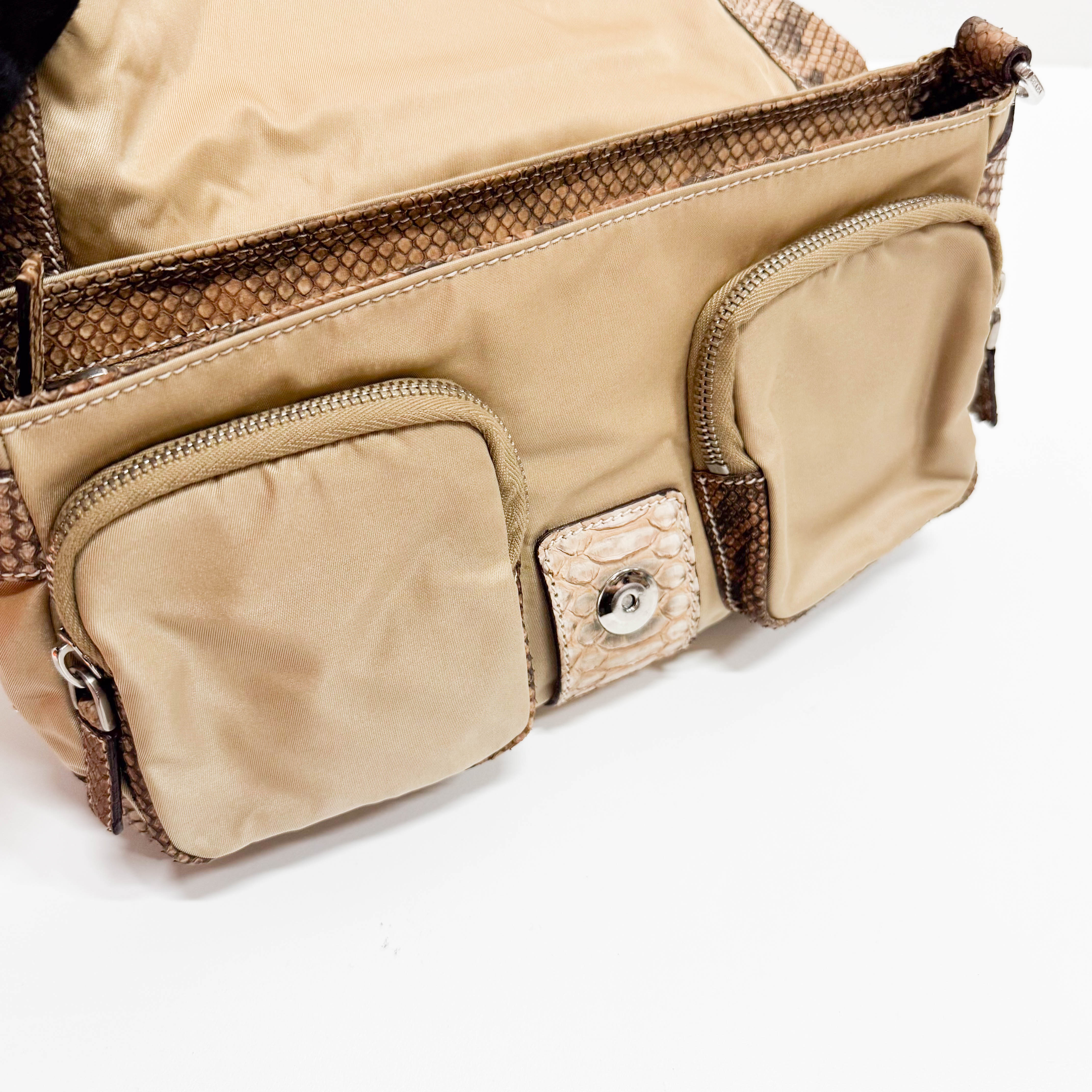 Vintage Brown Snake Mocha Nylon Shoulder Bag