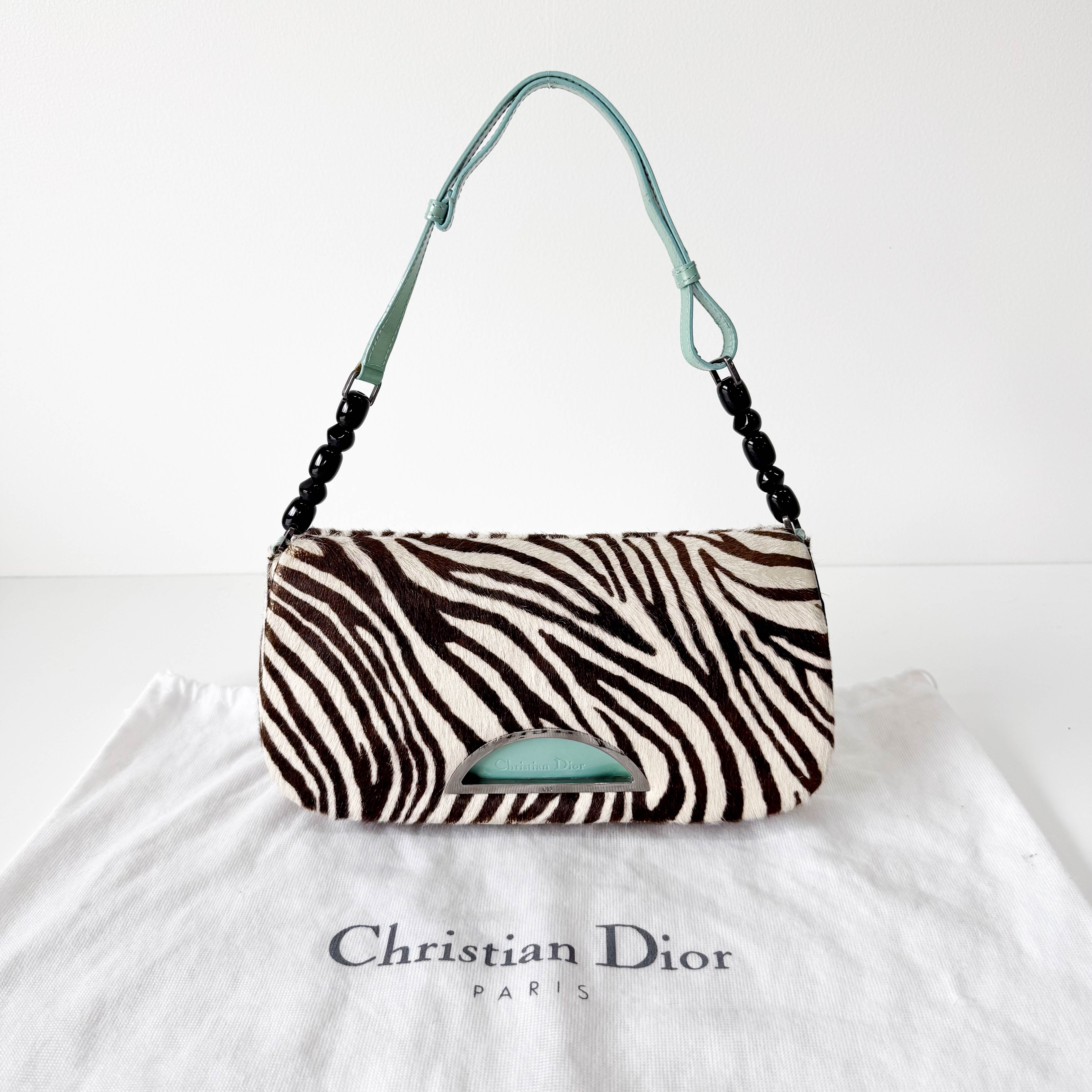 Malice Pearl Zebra Print Pony Hair Shoulder Bag