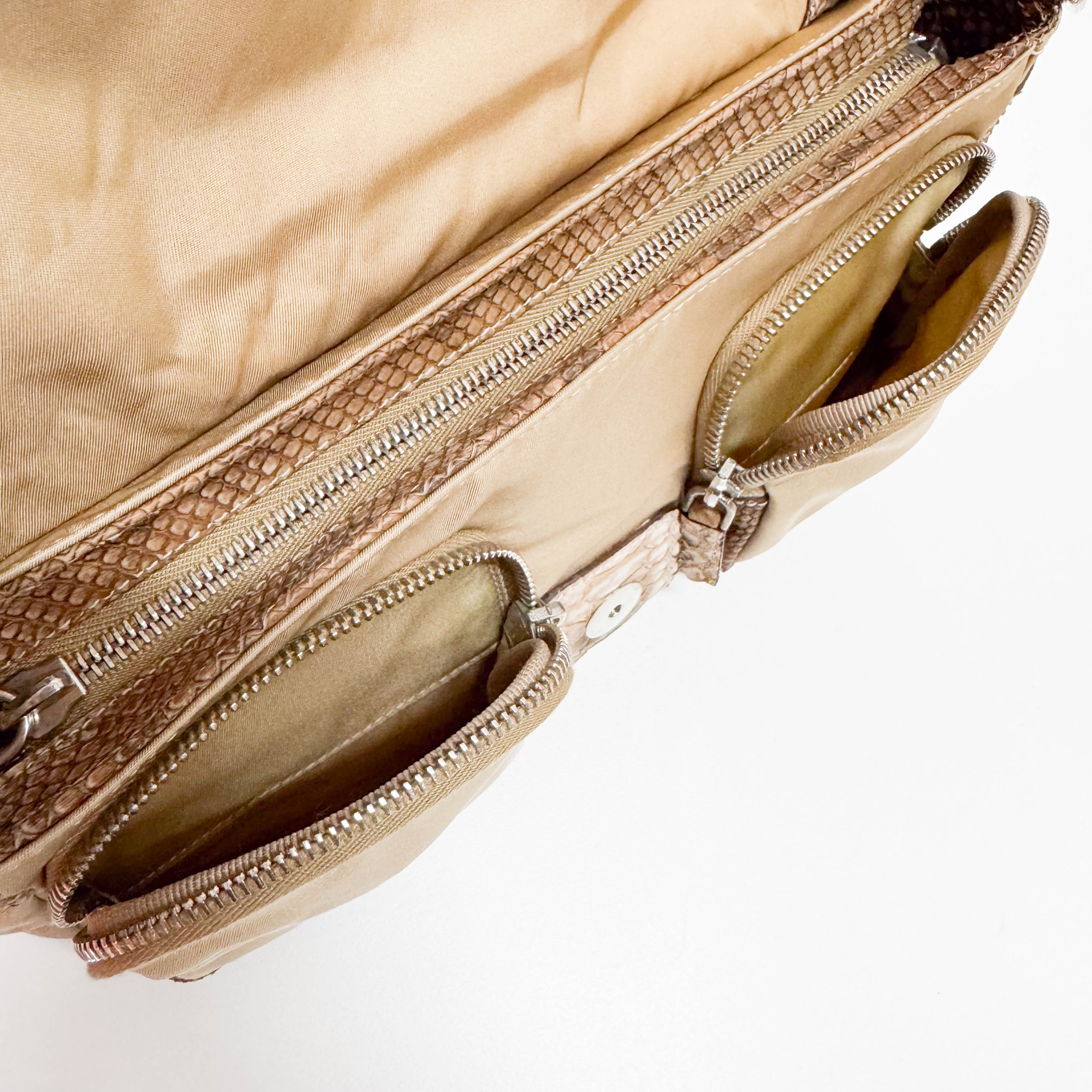 Vintage Brown Snake Mocha Nylon Shoulder Bag