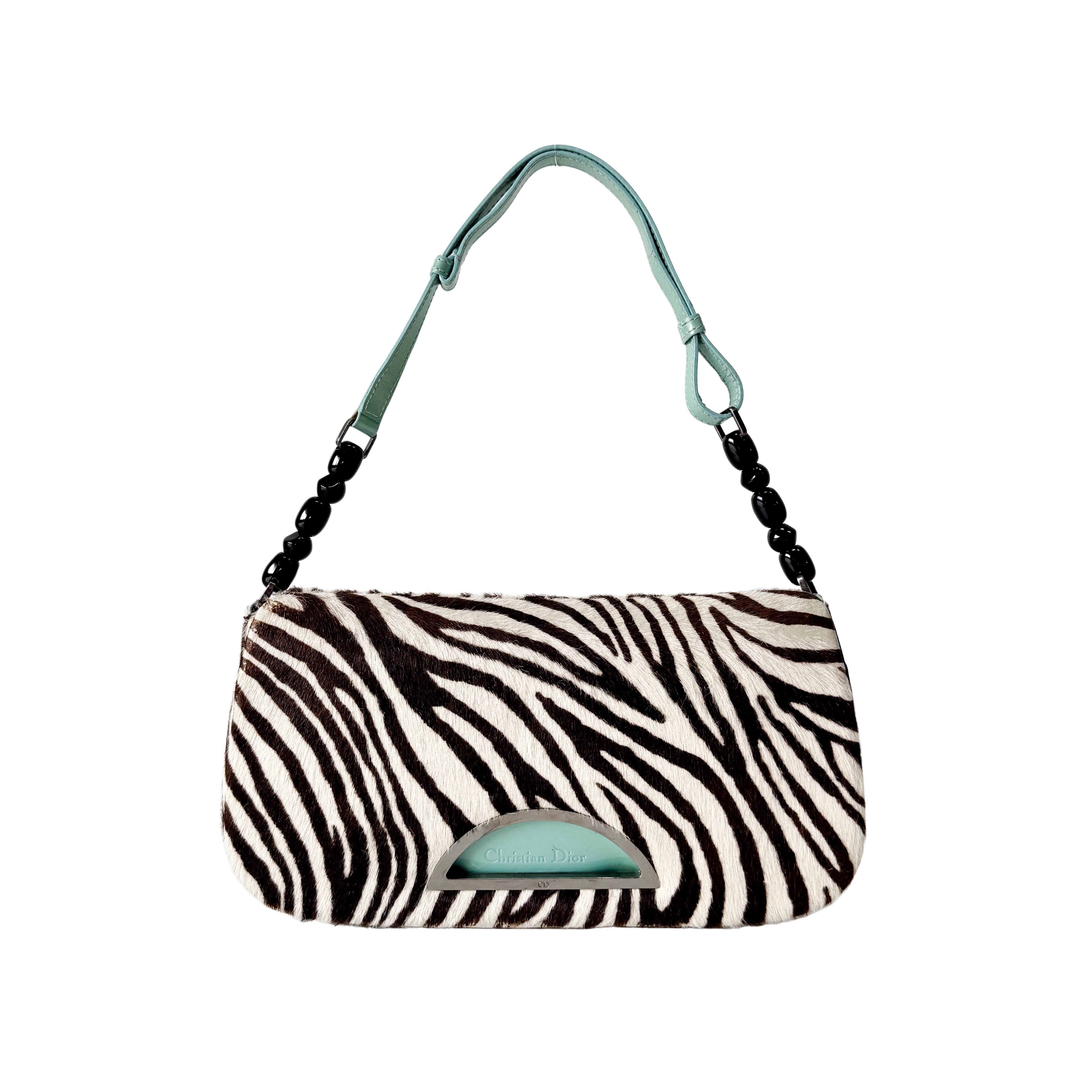 Malice Pearl Zebra Print Pony Hair Shoulder Bag