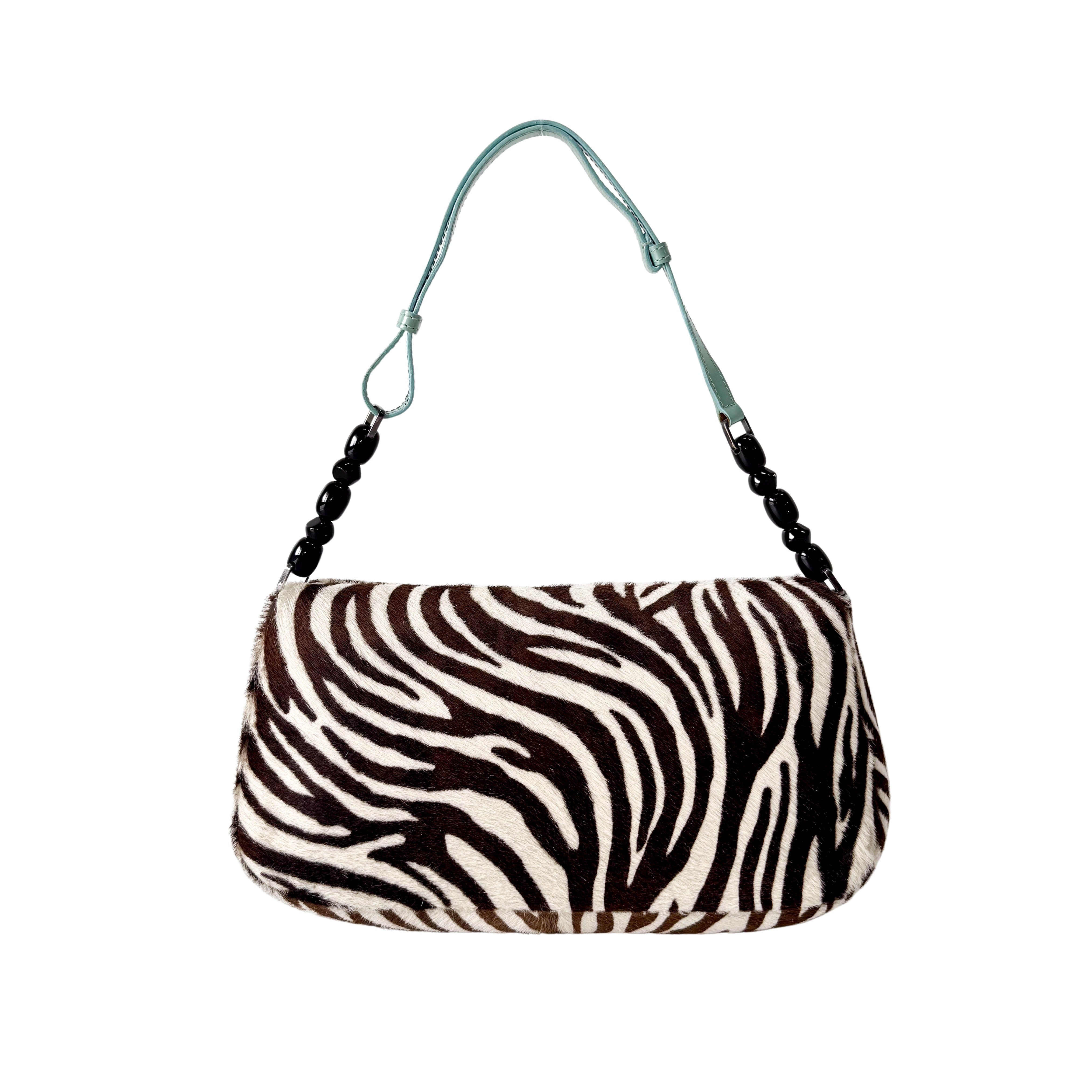 Malice Pearl Zebra Print Pony Hair Shoulder Bag