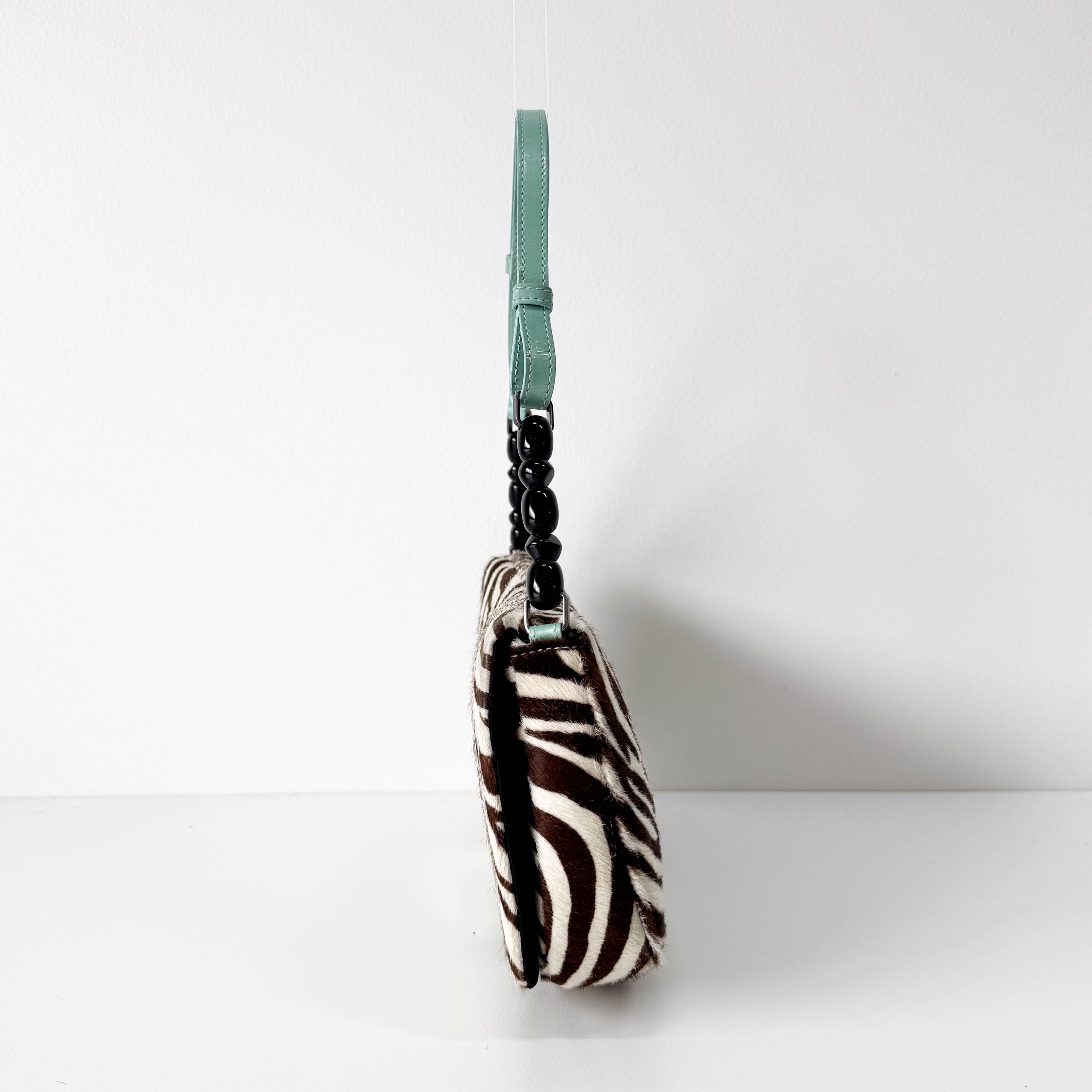 Malice Pearl Zebra Print Pony Hair Shoulder Bag