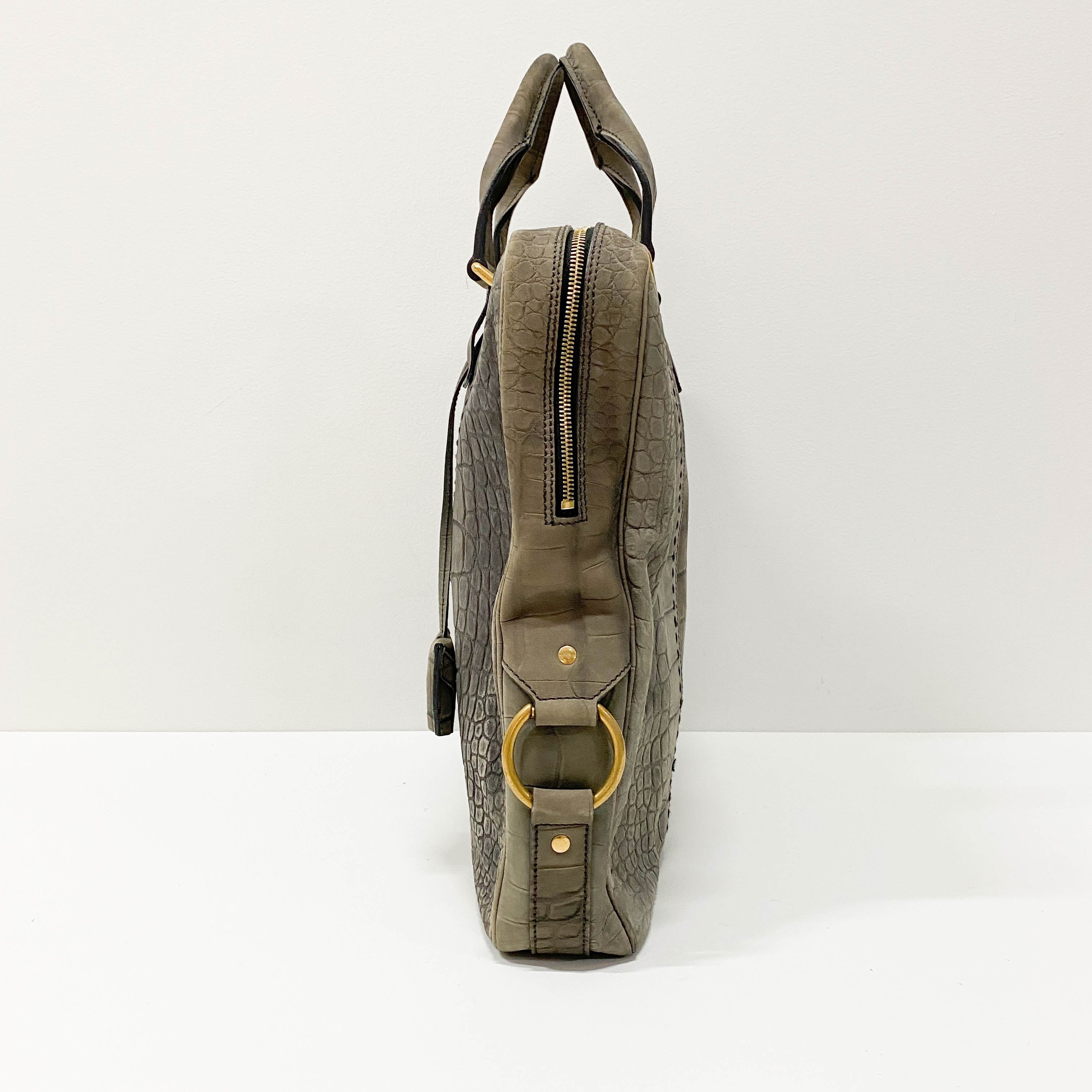 Grey Croc Embossed Leather Tote Handbag