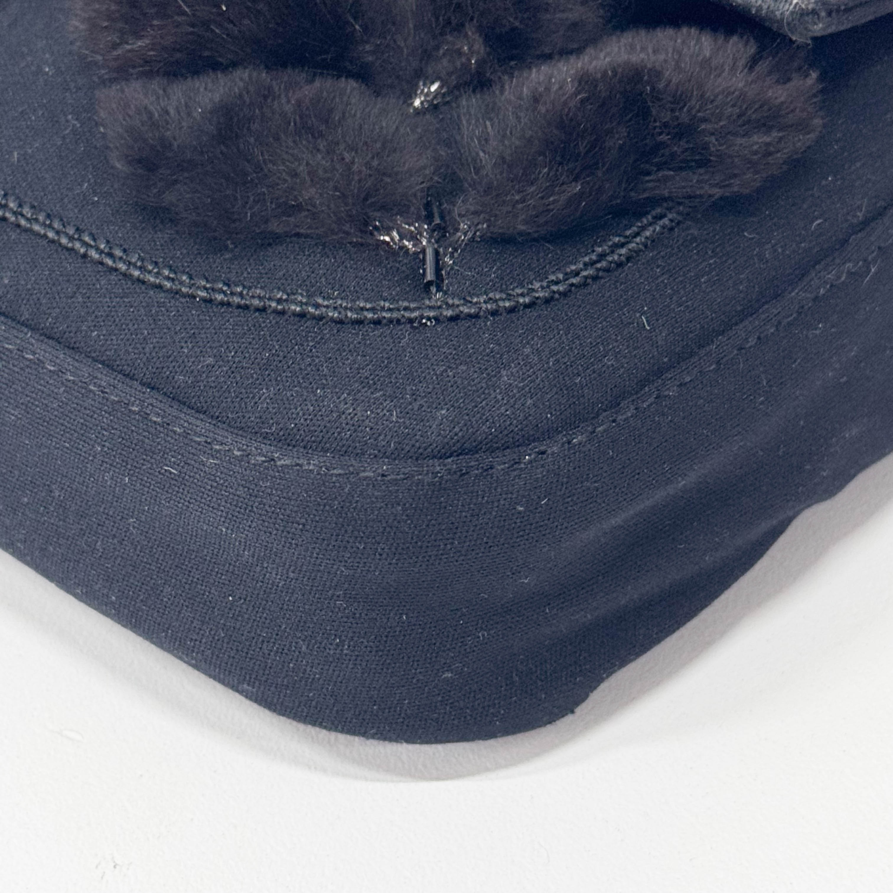 Baguette Black Neoprene Fur Rhinestone Hardware Shoulder Bag