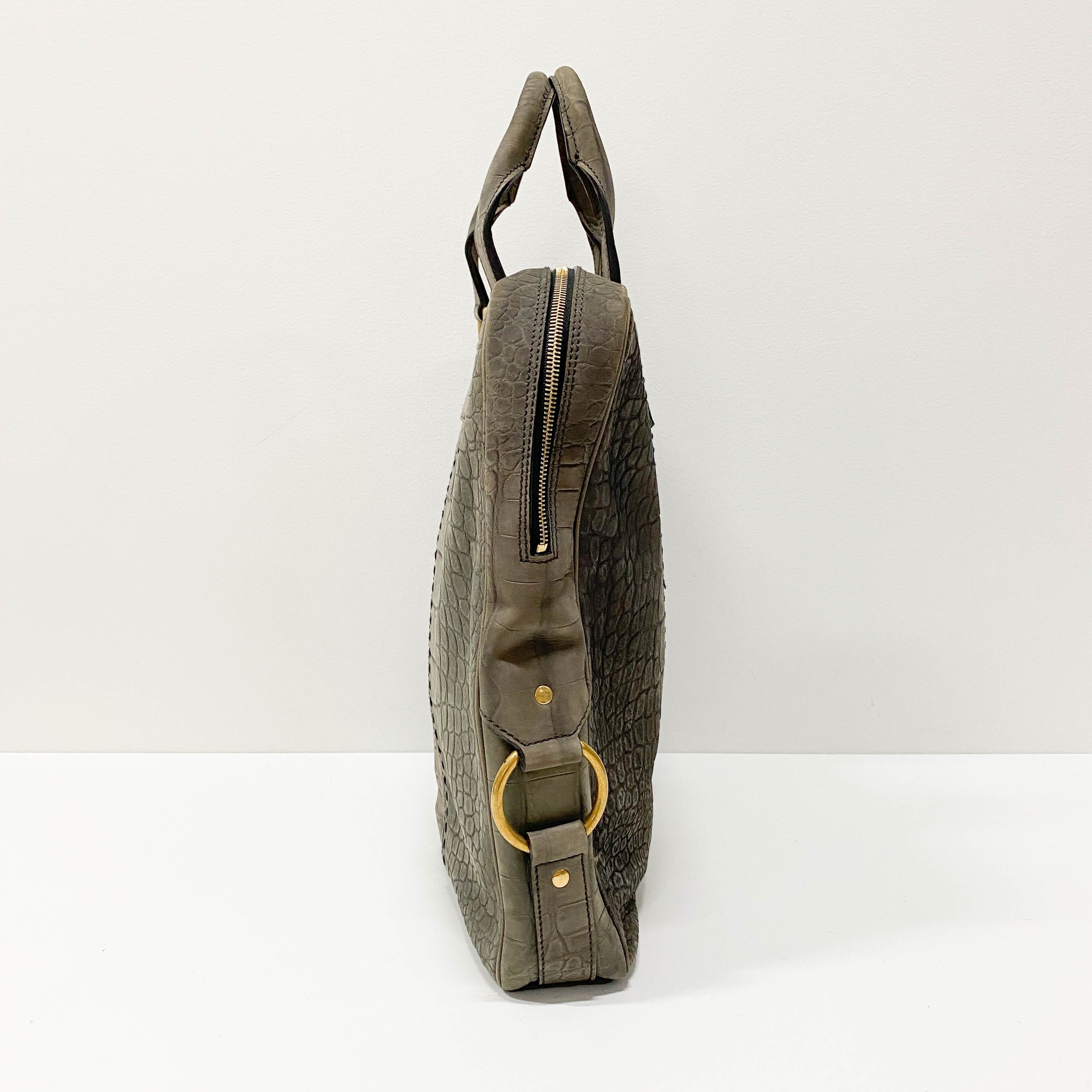 Grey Croc Embossed Leather Tote Handbag