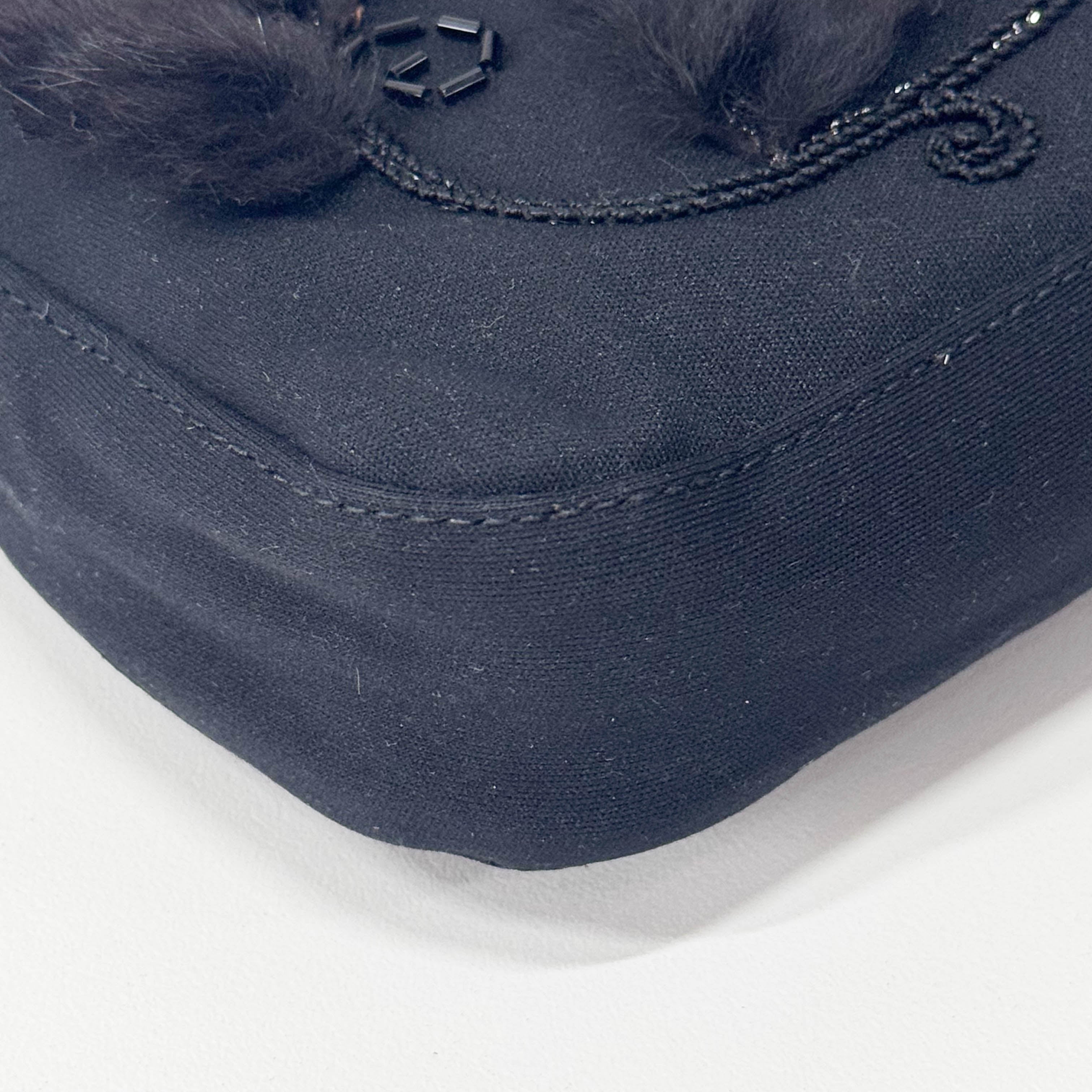 Baguette Black Neoprene Fur Rhinestone Hardware Shoulder Bag