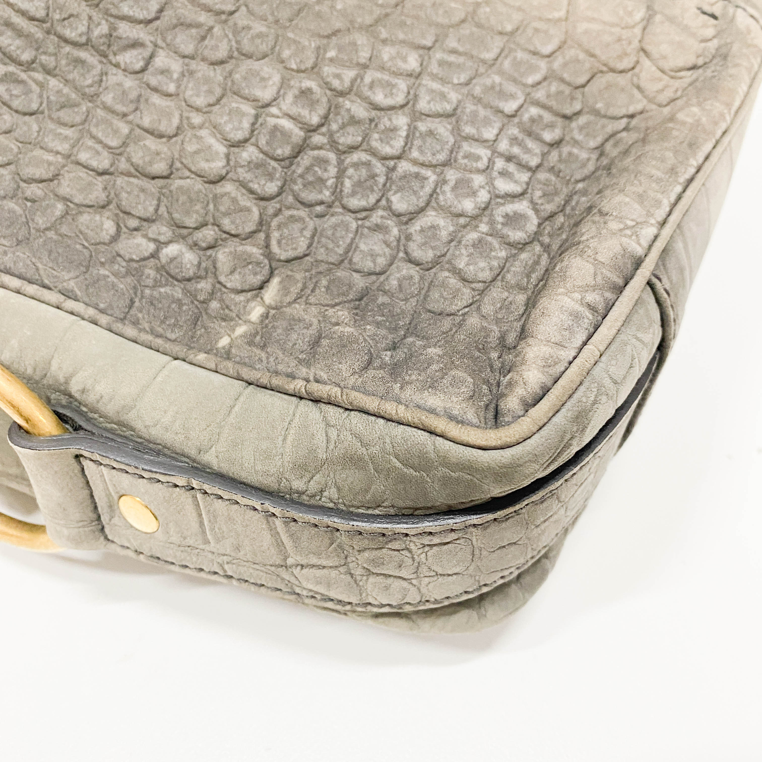 Grey Croc Embossed Leather Tote Handbag