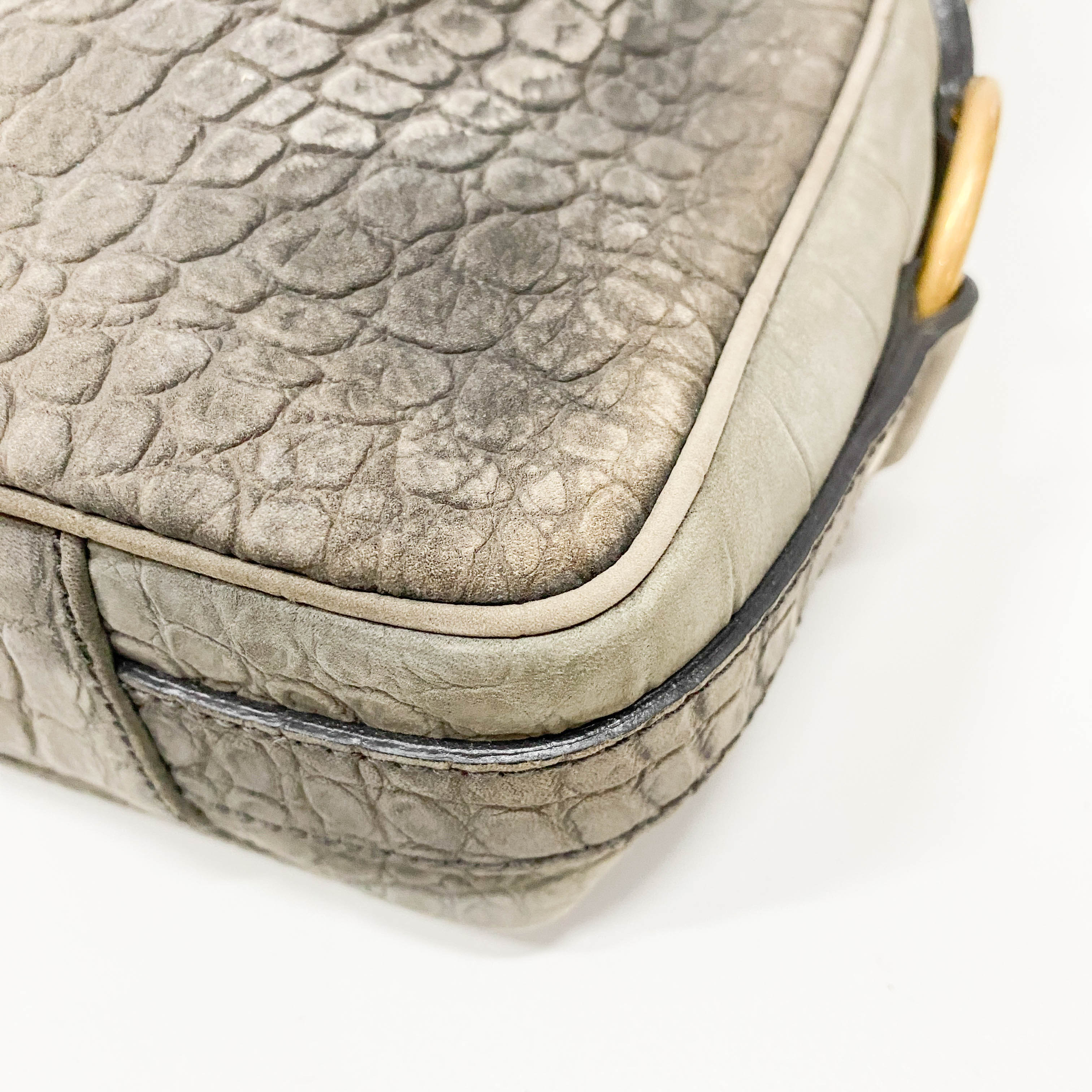 Grey Croc Embossed Leather Tote Handbag