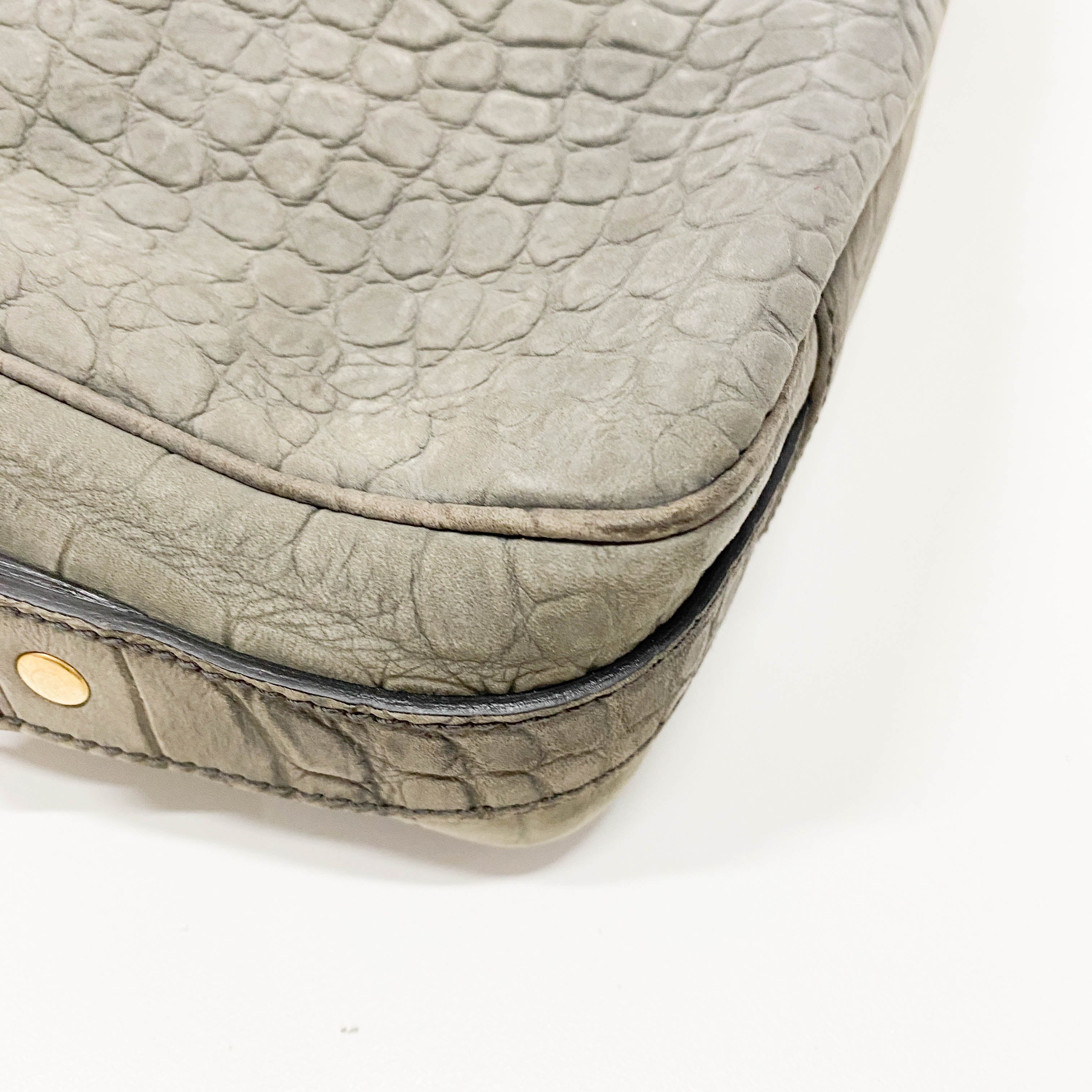 Grey Croc Embossed Leather Tote Handbag