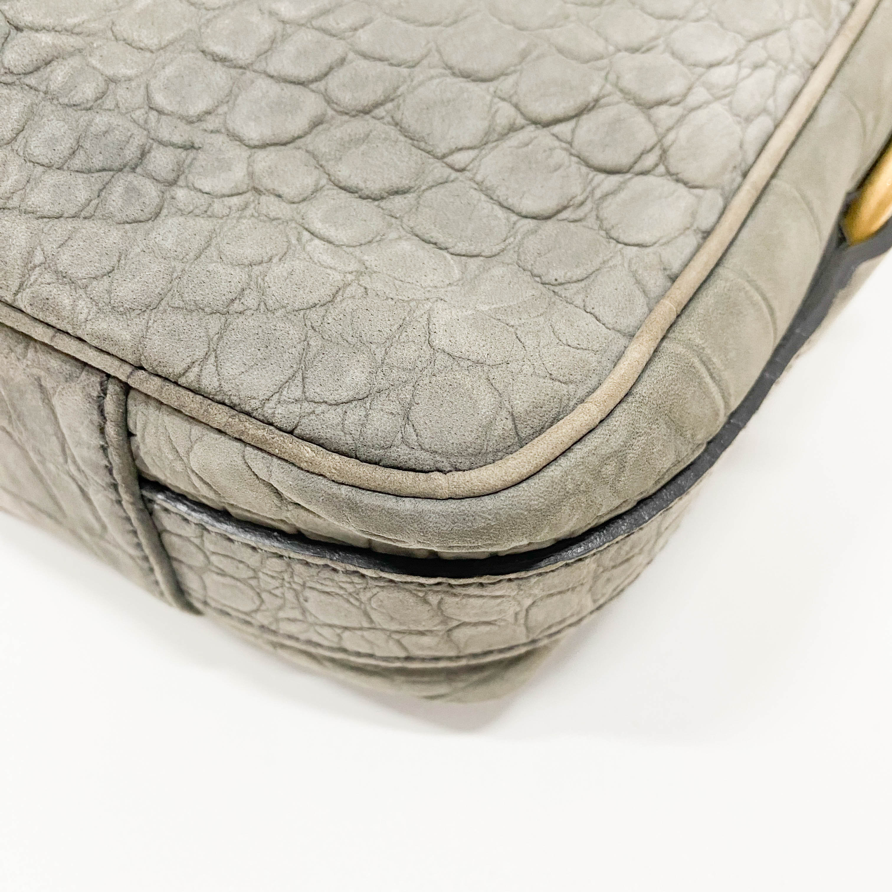 Grey Croc Embossed Leather Tote Handbag