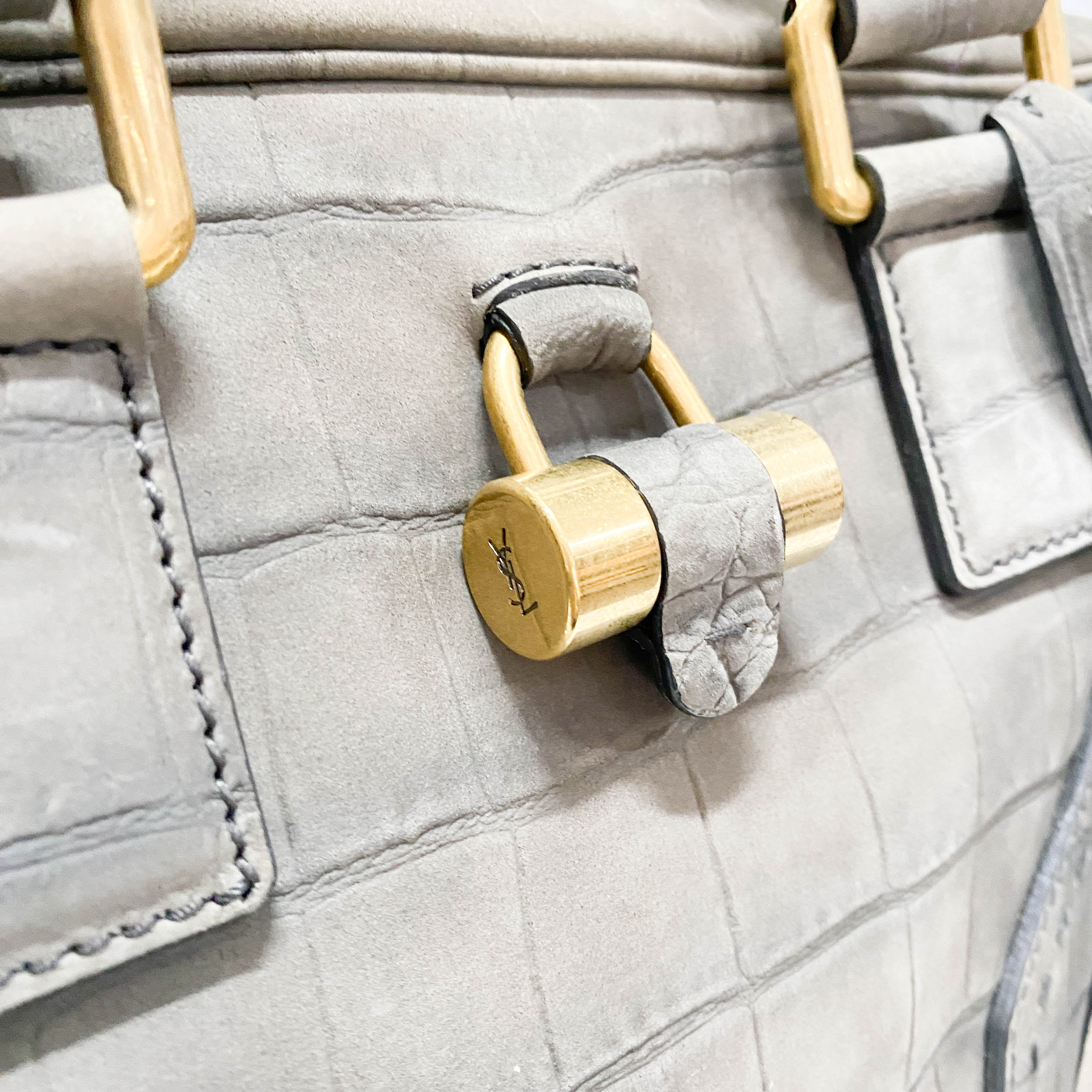 Grey Croc Embossed Leather Tote Handbag