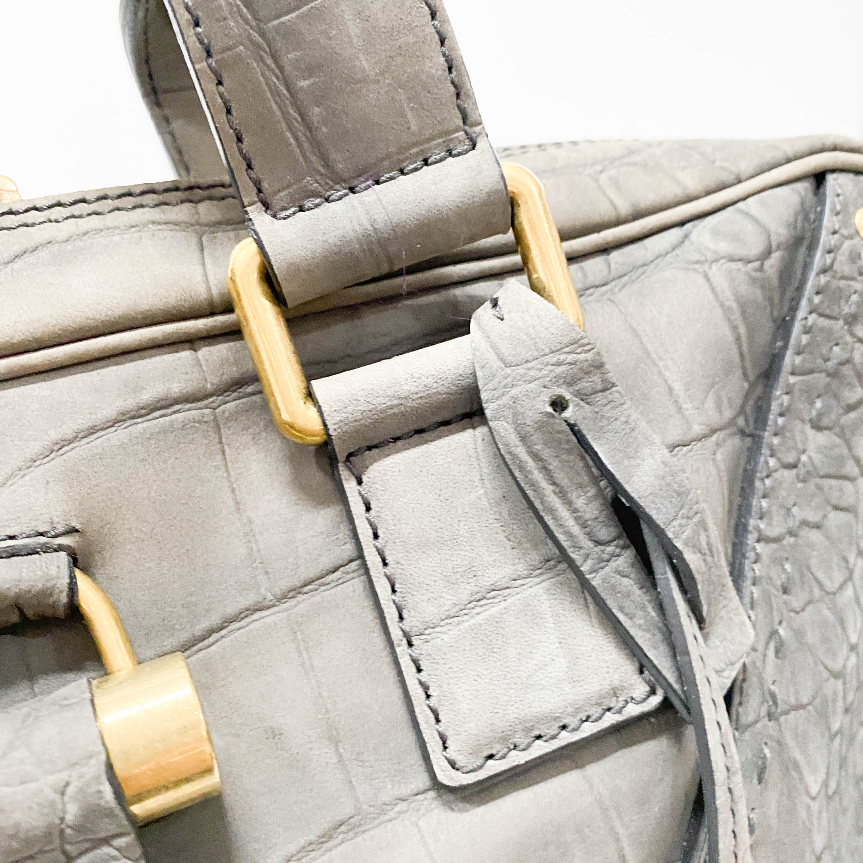 Grey Croc Embossed Leather Tote Handbag