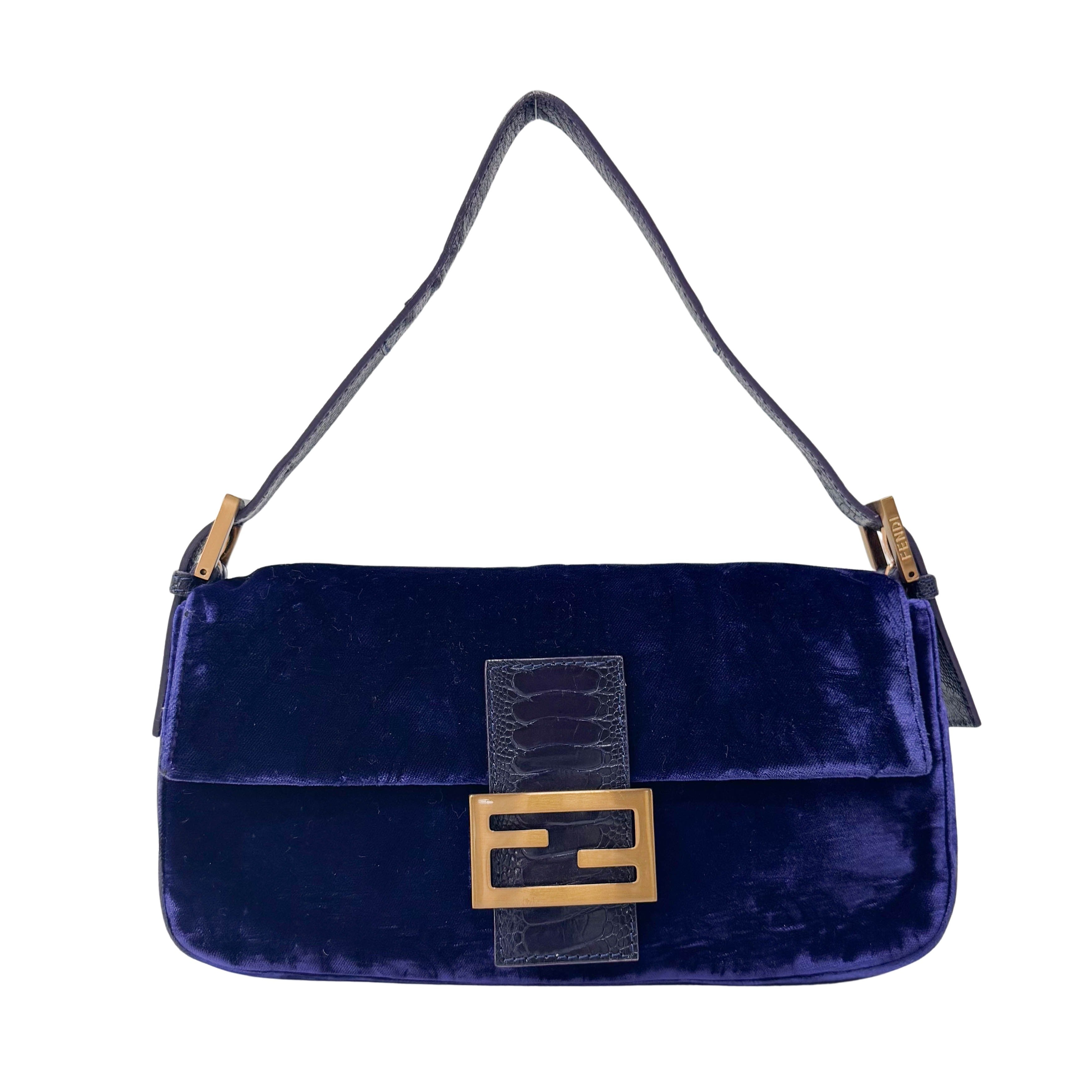 Baguette Purple Velvet Shoulder Bag