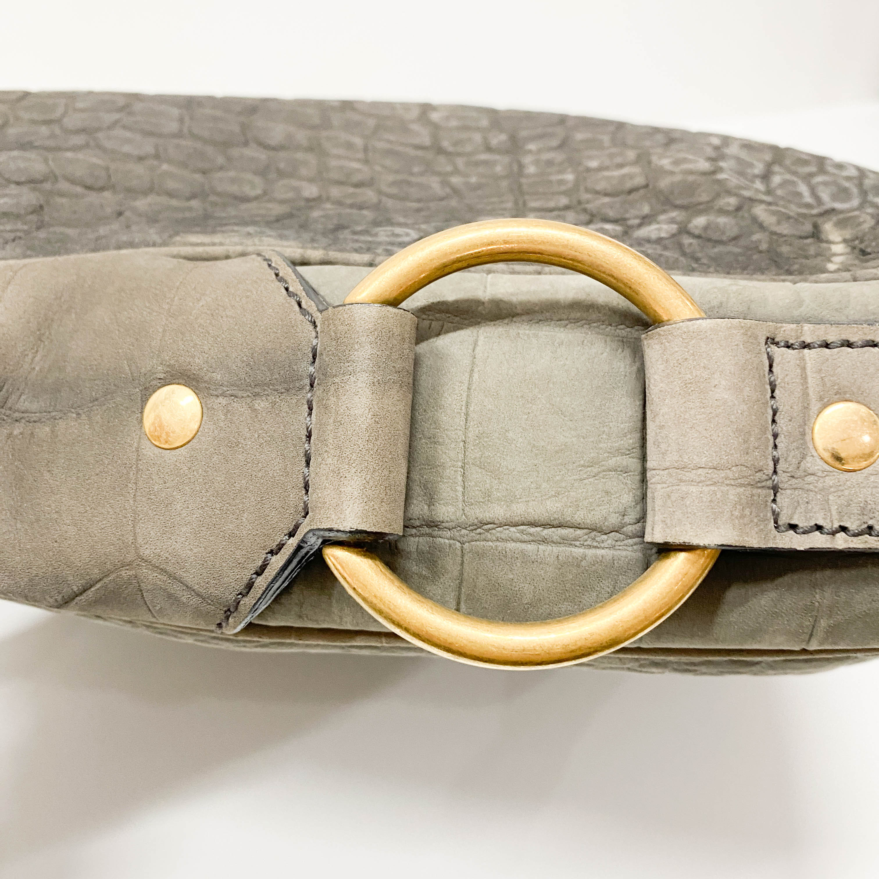 Grey Croc Embossed Leather Tote Handbag