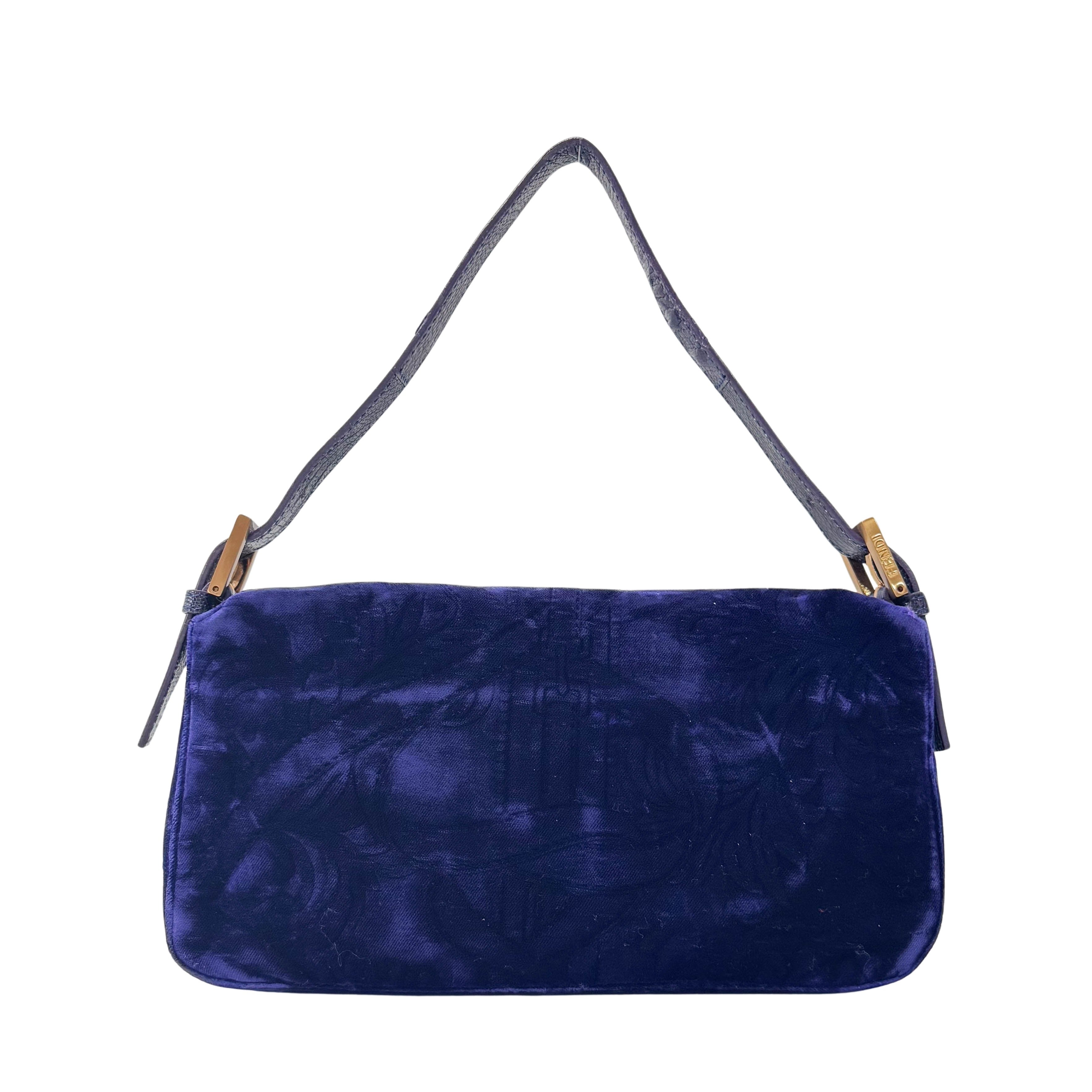 Baguette Purple Velvet Shoulder Bag