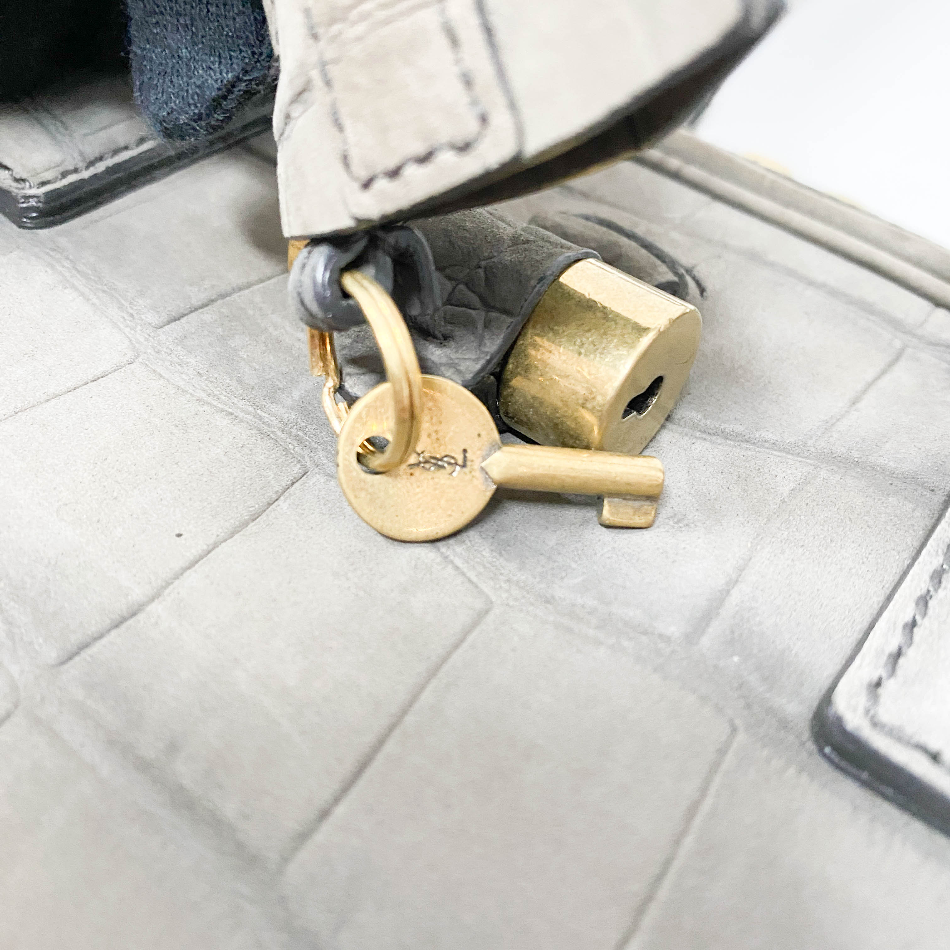 Grey Croc Embossed Leather Tote Handbag