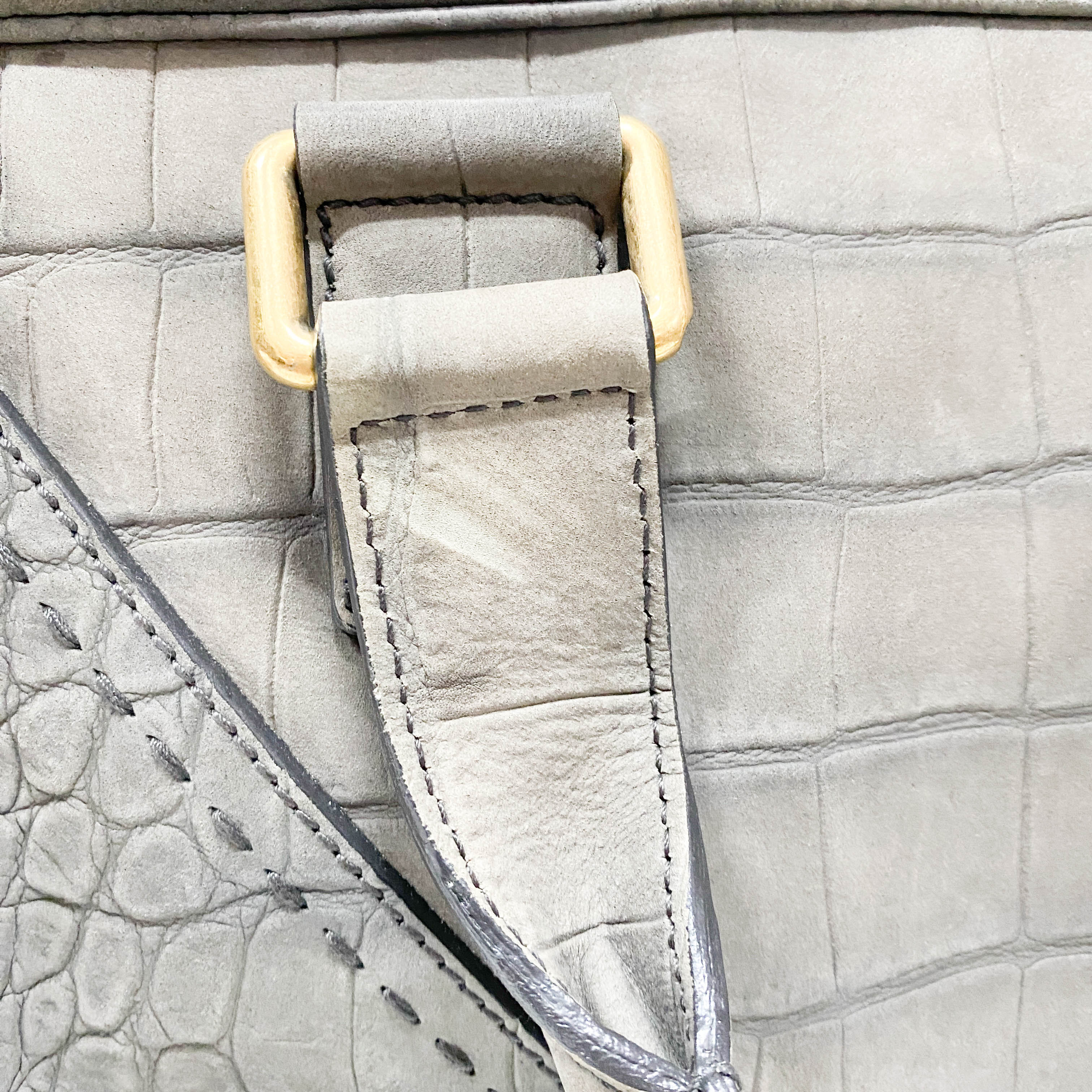 Grey Croc Embossed Leather Tote Handbag